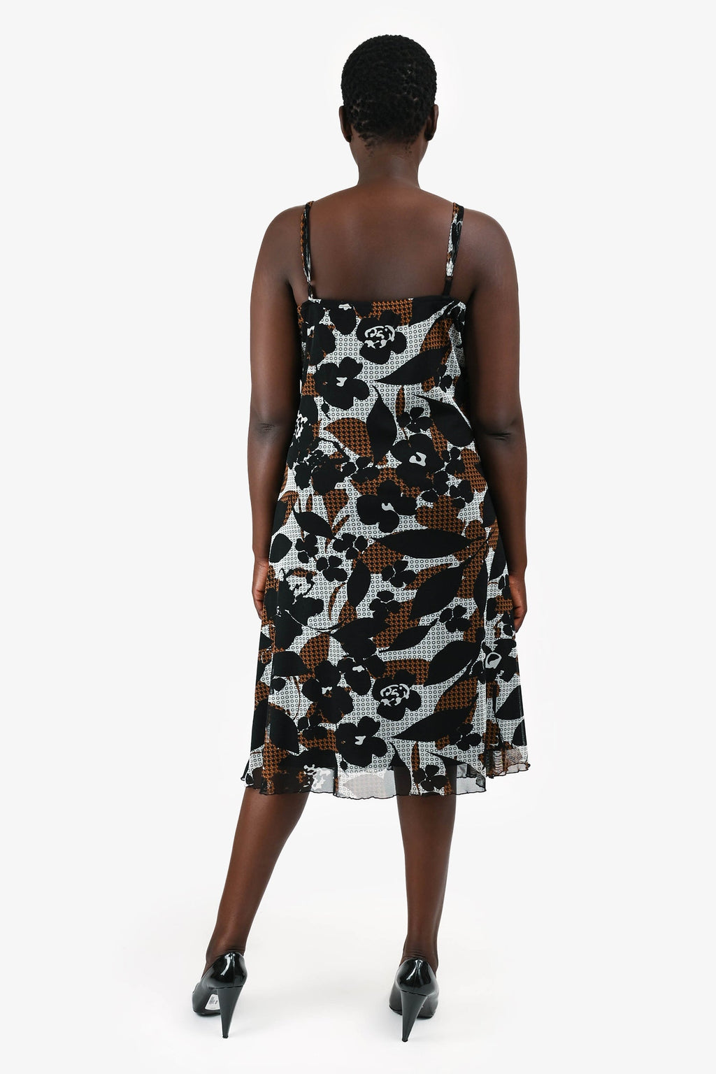Taifun Collection Brown/Black Printed Tulle Mini Dress Size 44