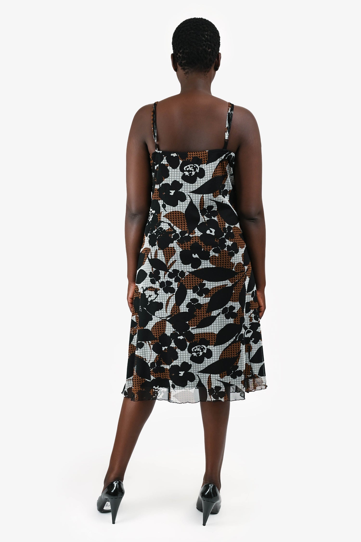 Taifun Collection Brown/Black Printed Tulle Mini Dress Size 44
