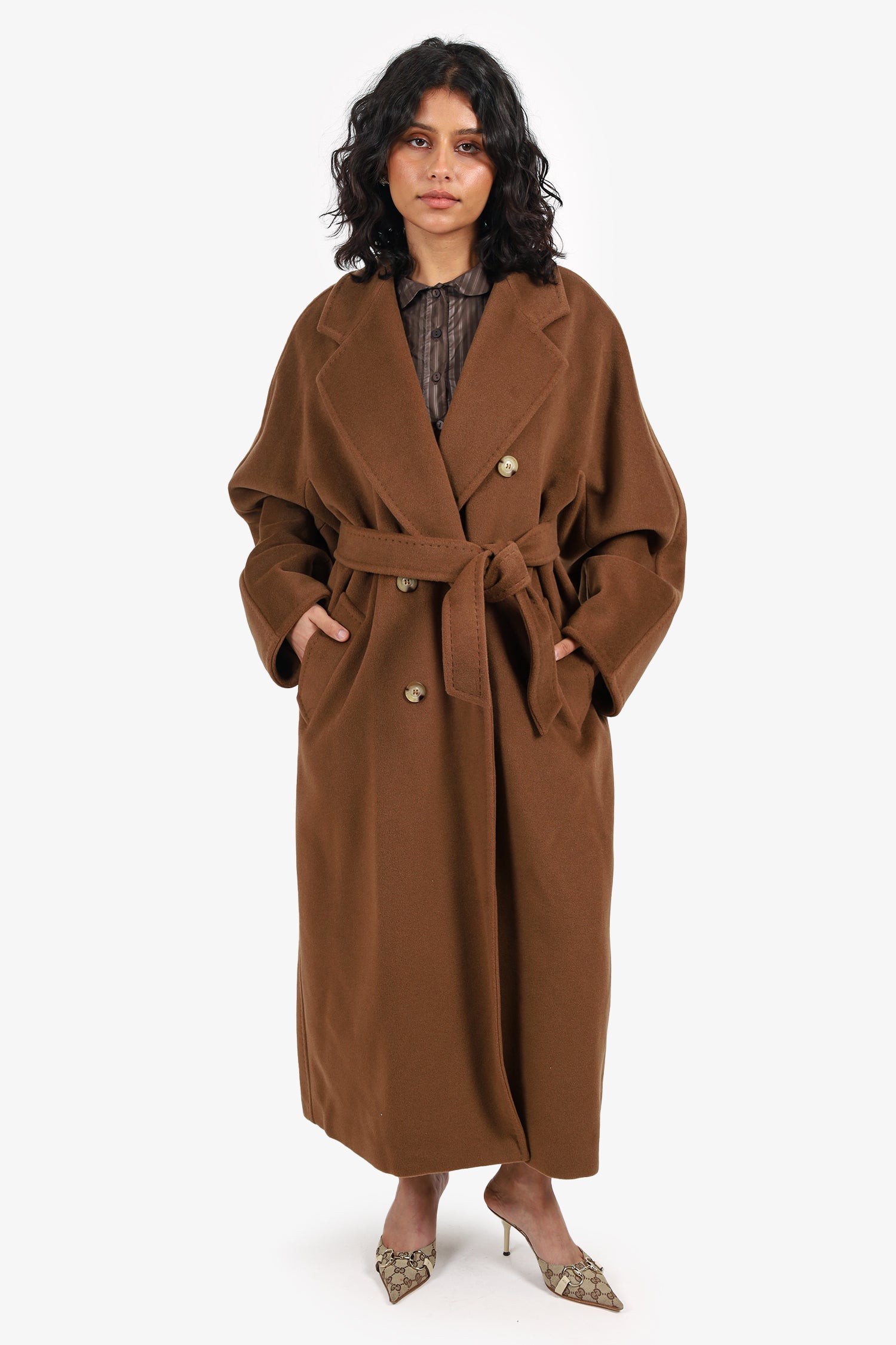 Max Mara Camel Wool/Cashmere 101801 Icon Belted Coat Size 10