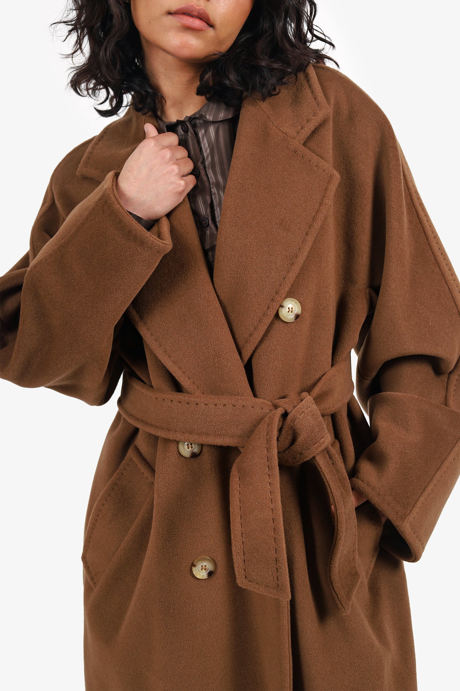 Max Mara Camel Wool/Cashmere 101801 Icon Belted Coat Size 10