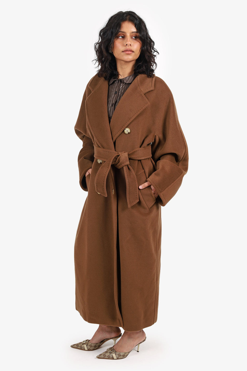 Max Mara Camel Wool/Cashmere 101801 Icon Belted Coat Size 10