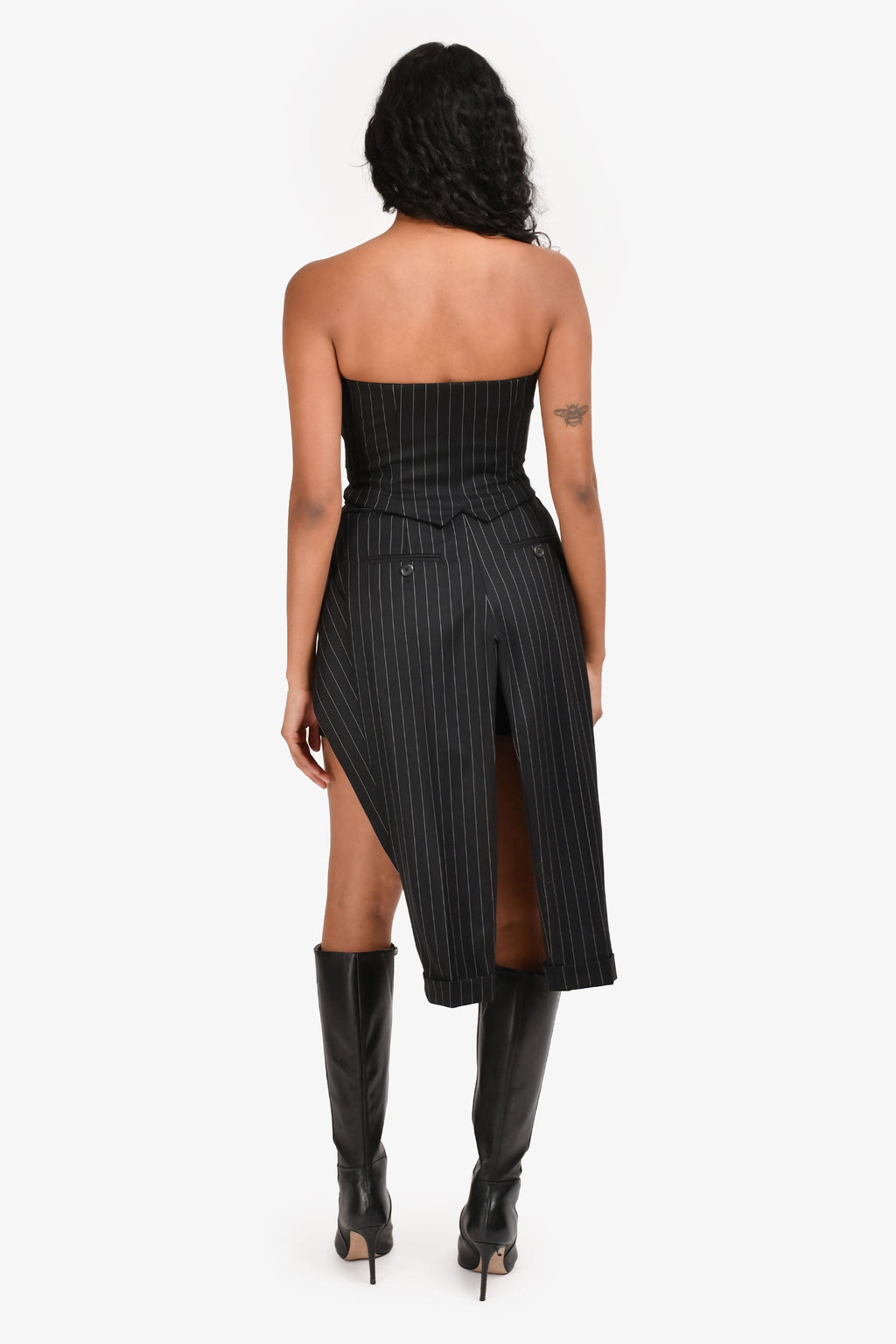Moschino Black Pinstripe Buttoned Corset Fake Pants Top Size 4