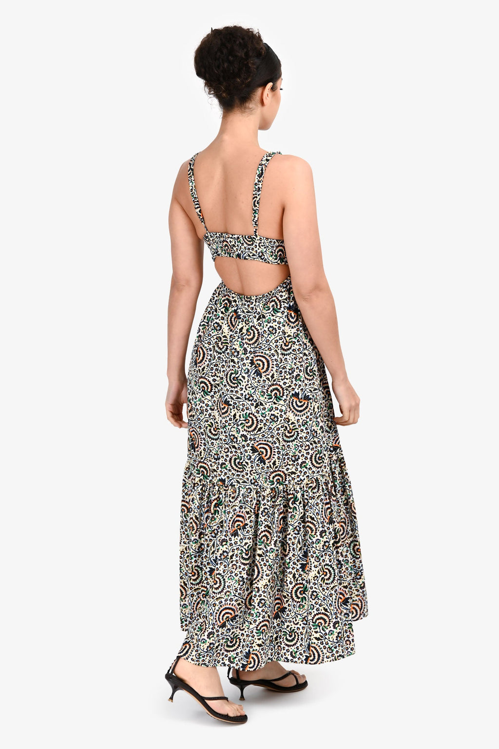 A.L.C. White/Black Floral Print Tiered Maxi Dress Size 2