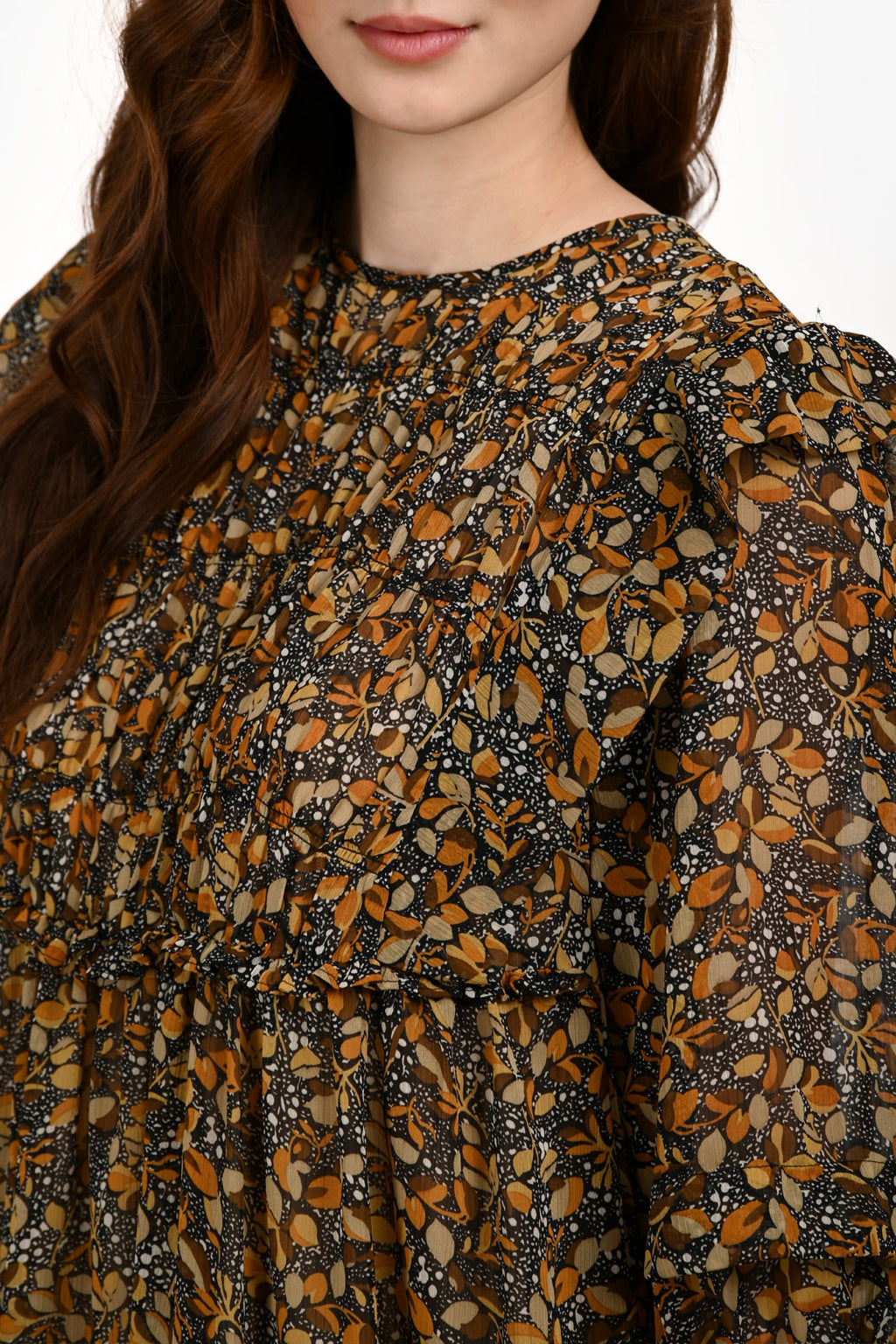 Ba&sh Brown/Orange Printed Puff Sleeve Mini Dress Size XS