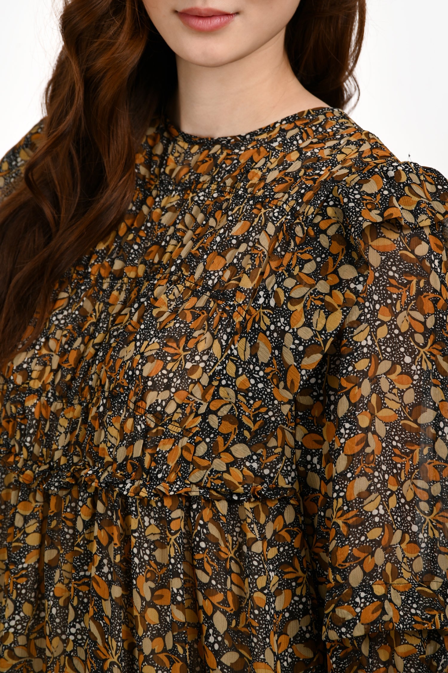 Ba&sh Brown/Orange Printed Puff Sleeve Mini Dress Size XS