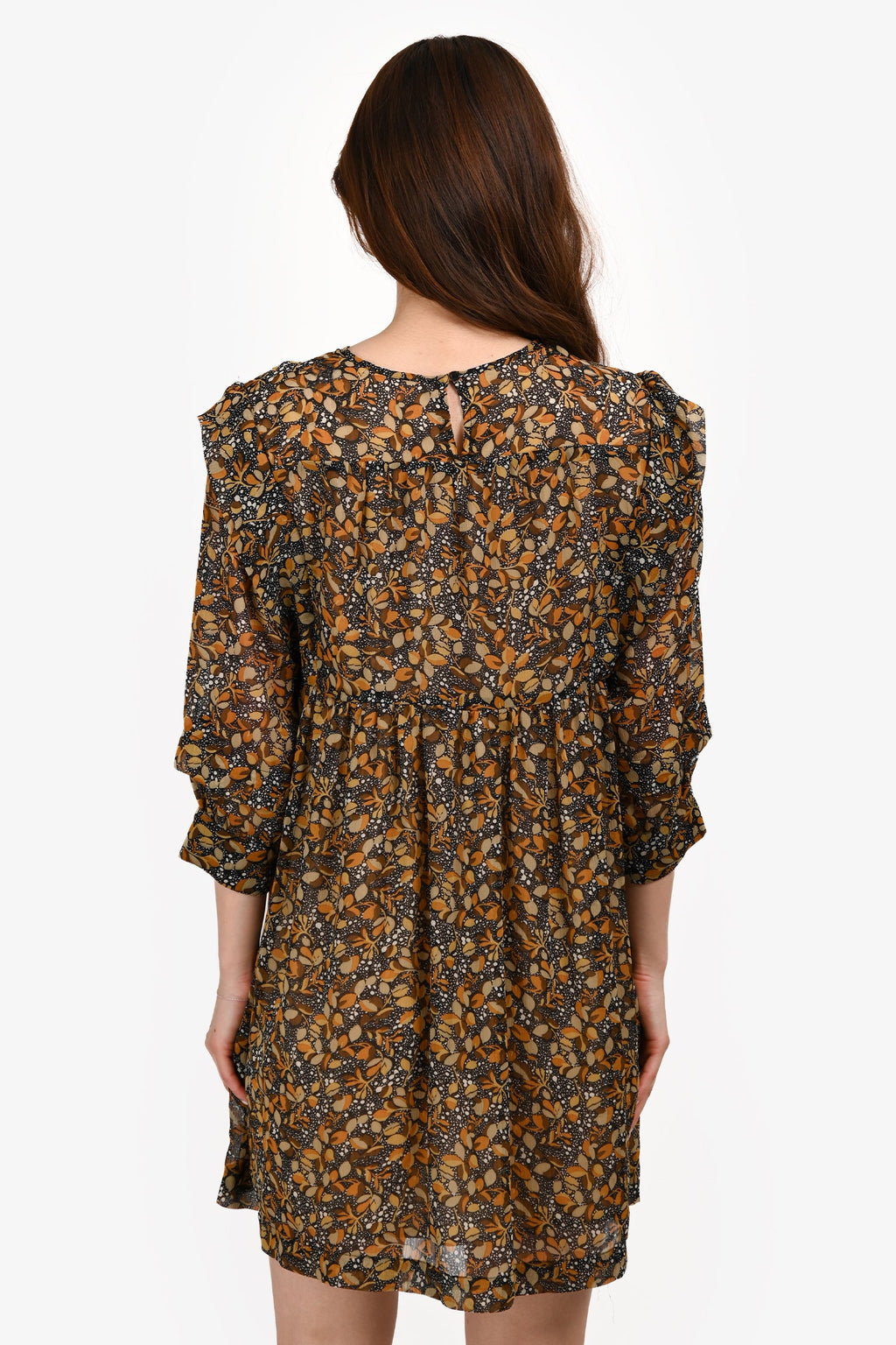 Ba&sh Brown/Orange Printed Puff Sleeve Mini Dress Size XS