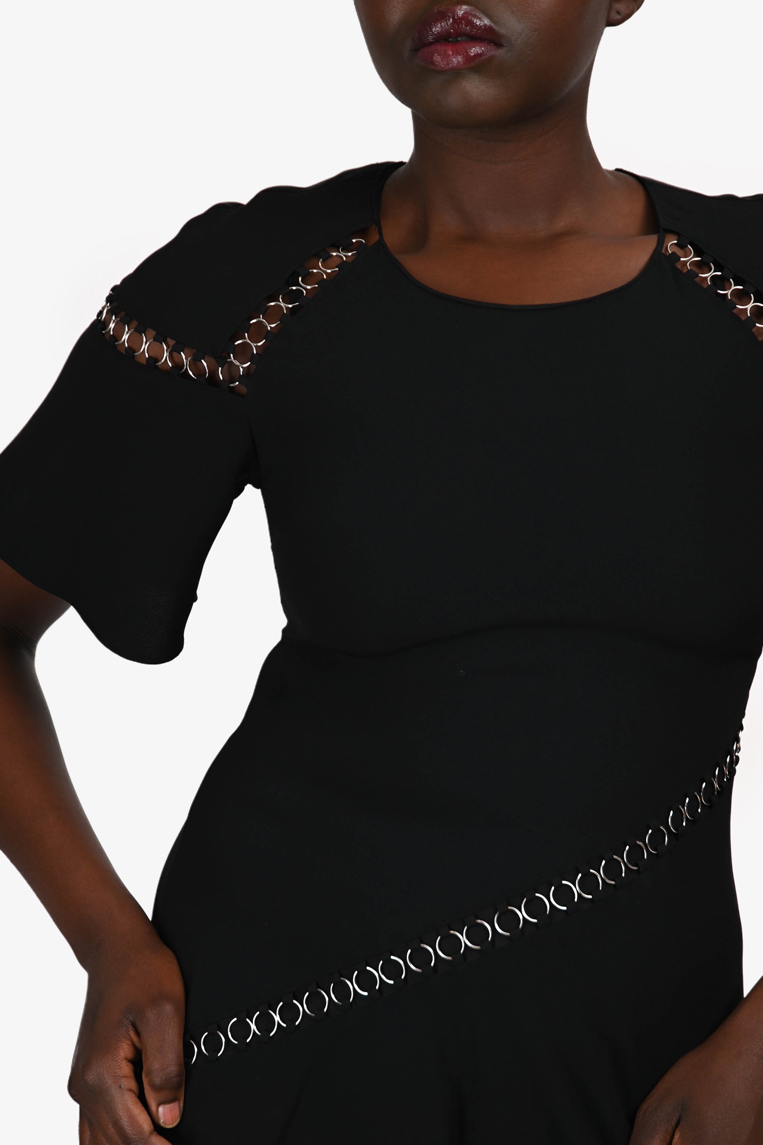 A.L.C. Black Eyelet Detail Short Sleeve Mini Dress Size 6