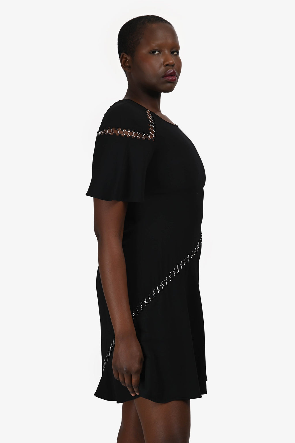 A.L.C. Black Eyelet Detail Short Sleeve Mini Dress Size 6