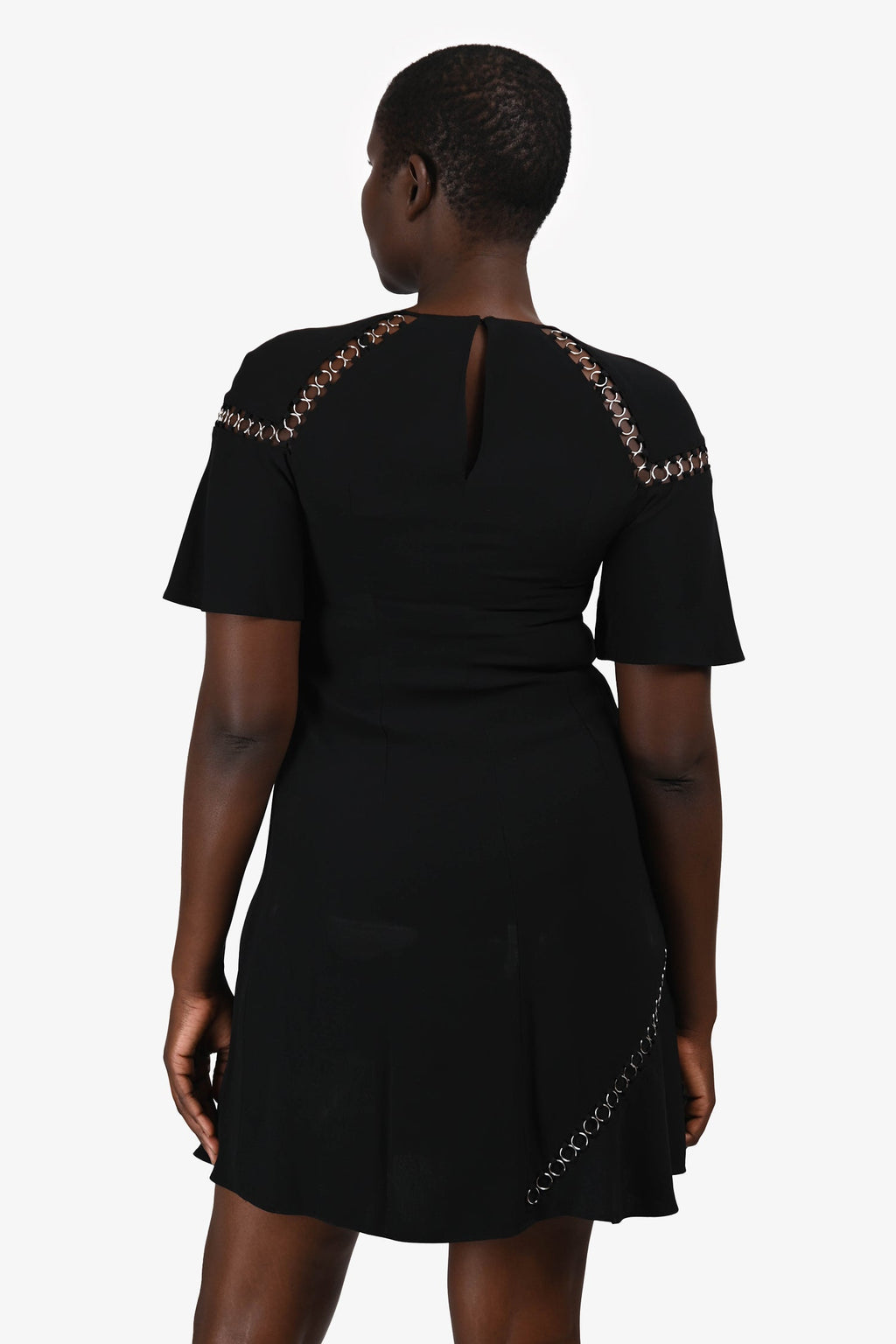 A.L.C. Black Eyelet Detail Short Sleeve Mini Dress Size 6