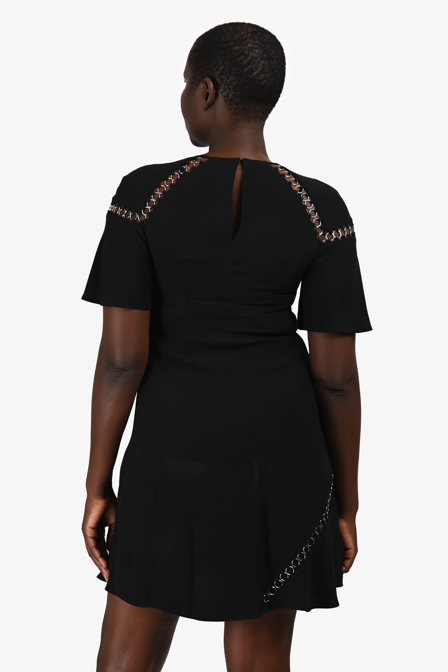A.L.C. Black Eyelet Detail Short Sleeve Mini Dress Size 6
