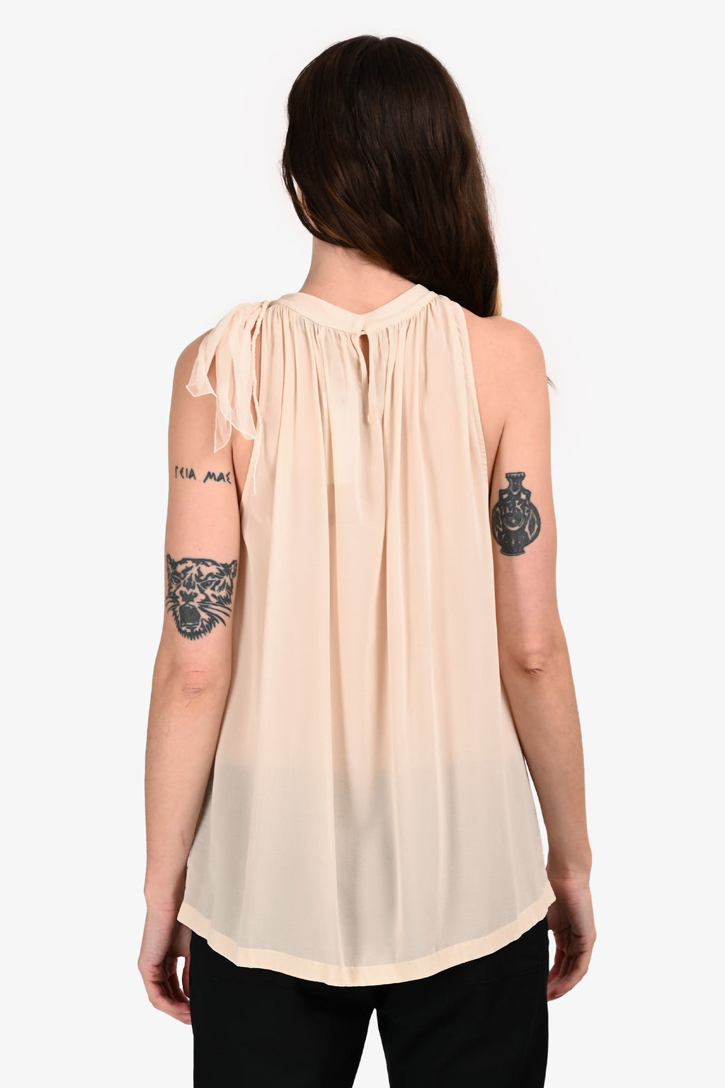 Brunello Cucinelli Cream Silk Sleeveless Mock Neck Top Size M