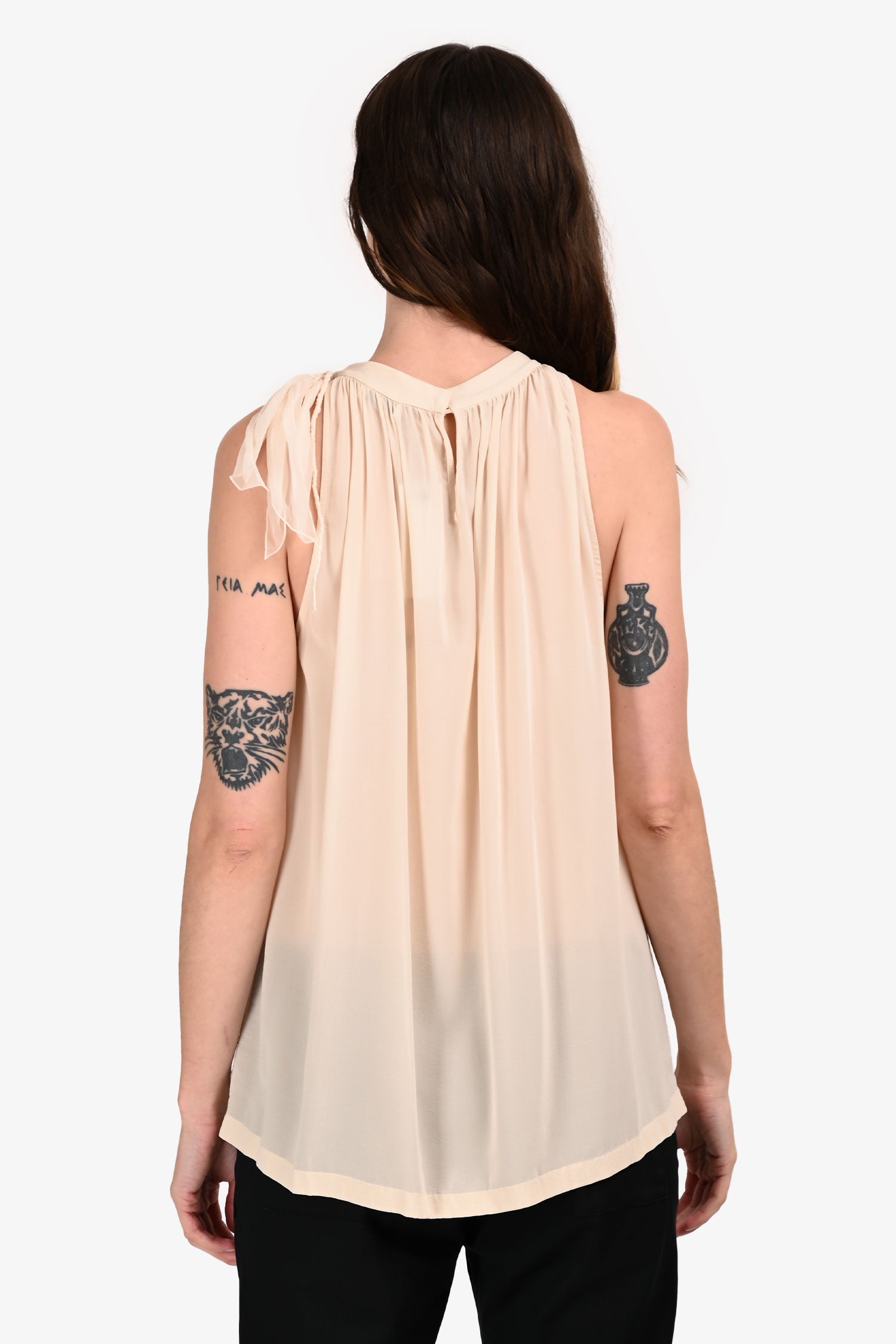 Brunello Cucinelli Cream Silk Sleeveless Mock Neck Top Size M