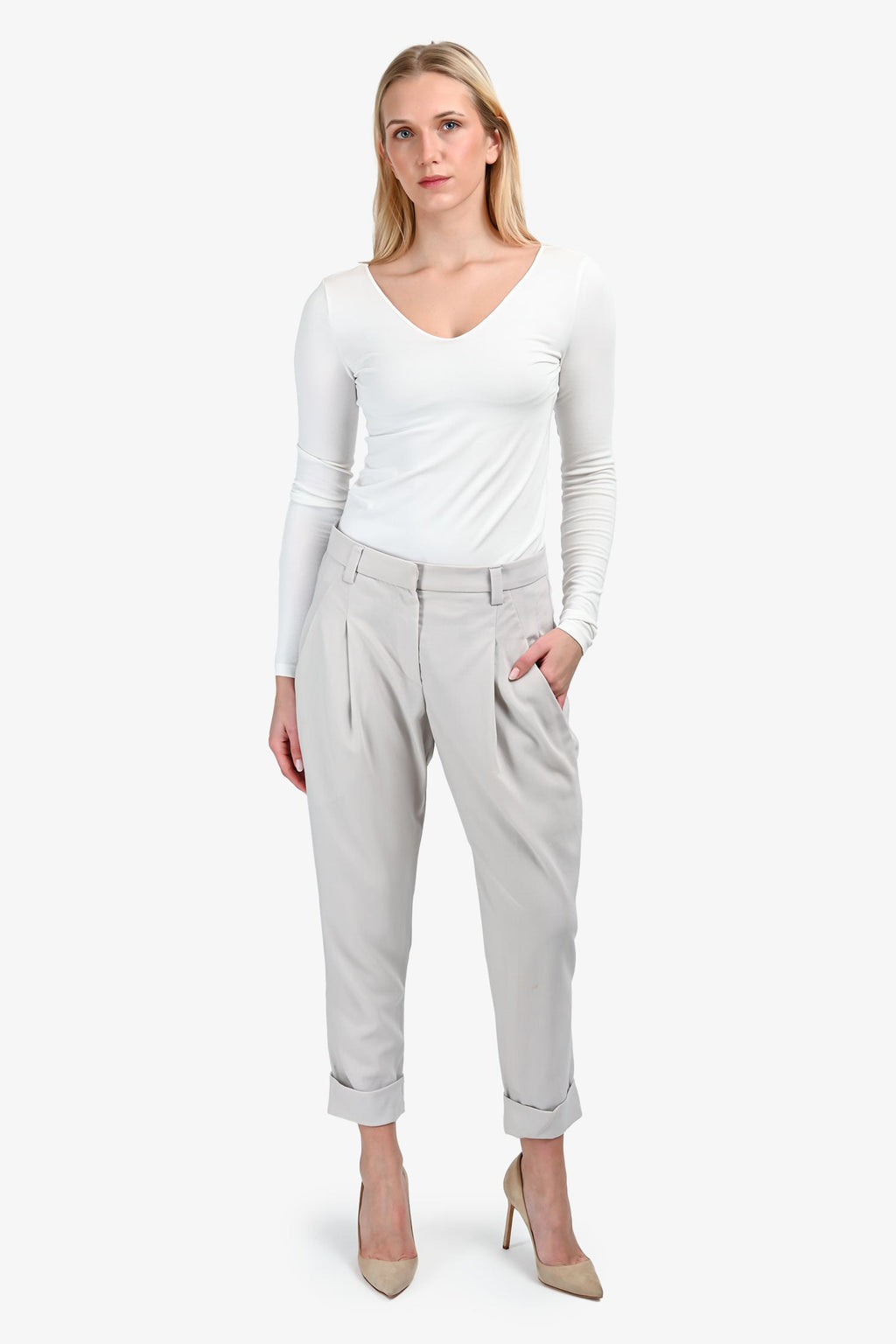 Brunello Cucinelli Grey Wool Straight Leg Pants Size 6
