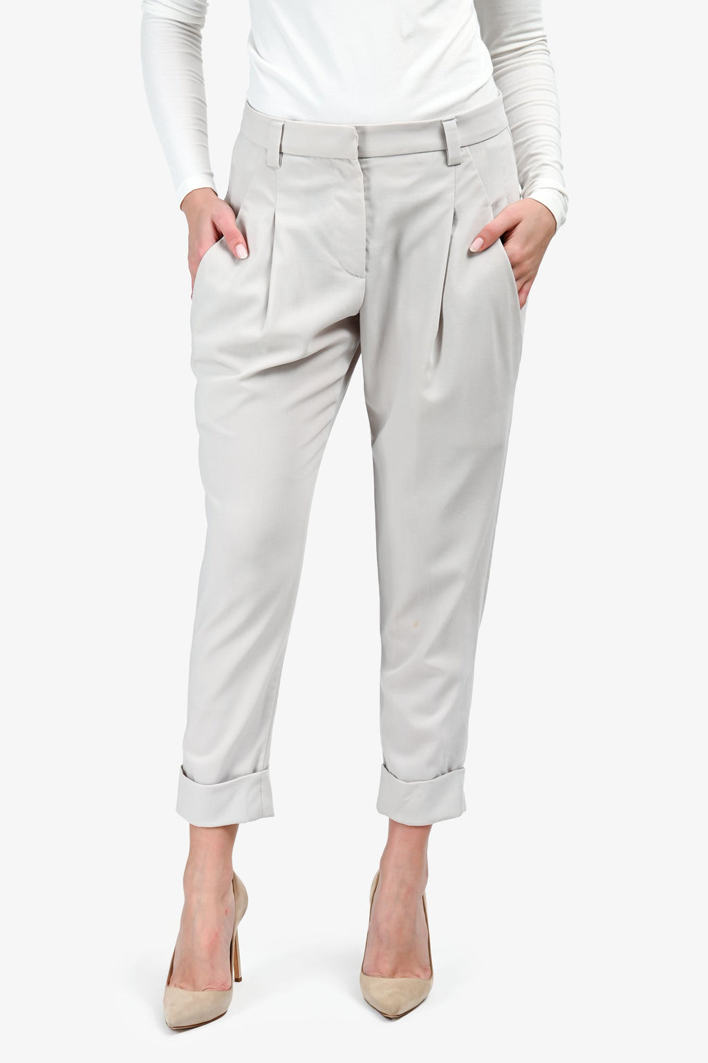 Brunello Cucinelli Grey Wool Straight Leg Pants Size 6