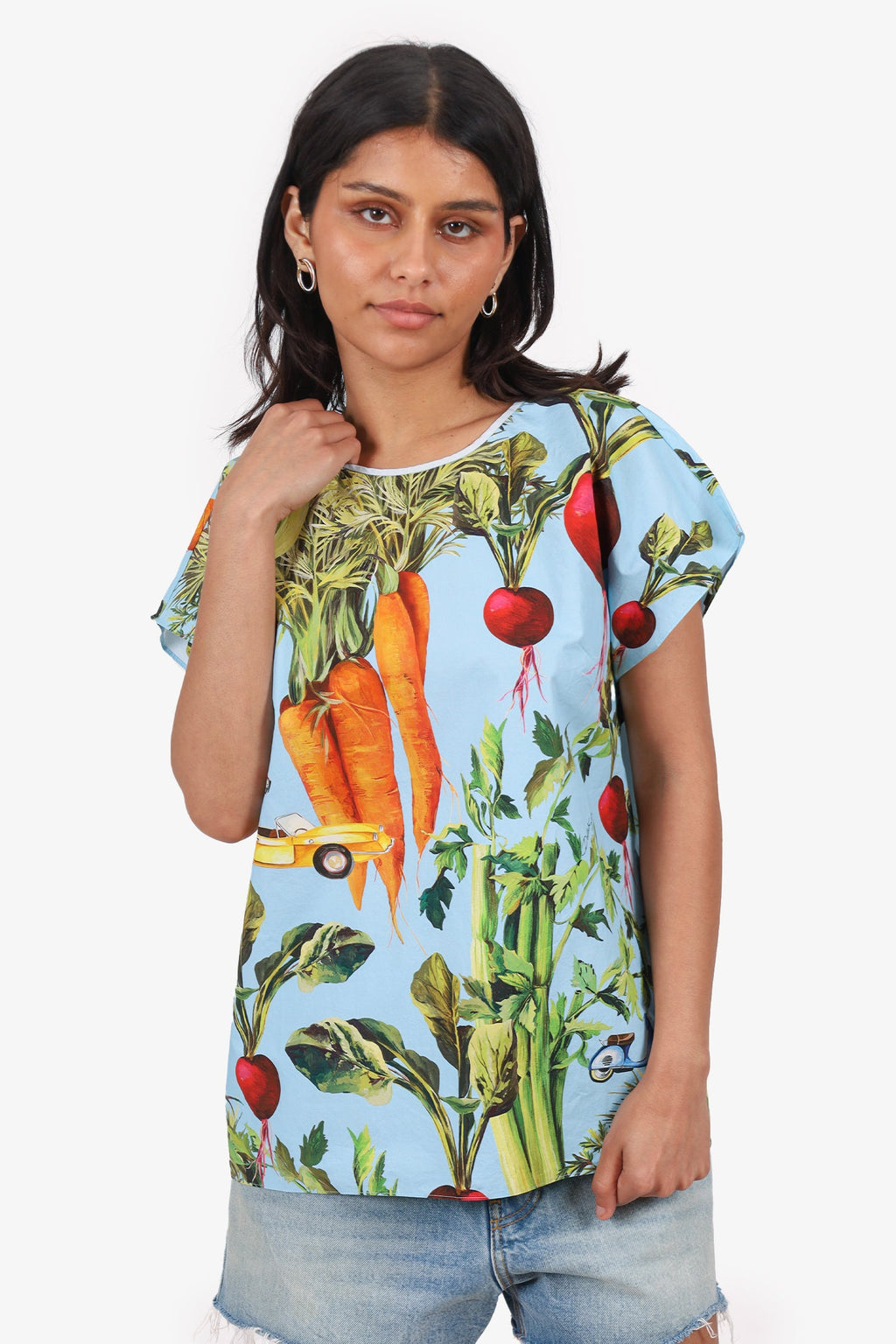 Dolce & Gabbana Blue/Green Vegetable Print Top Size 42