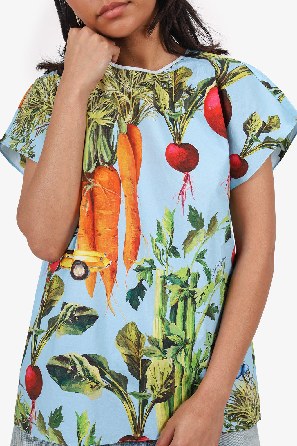 Dolce & Gabbana Blue/Green Vegetable Print Top Size 42