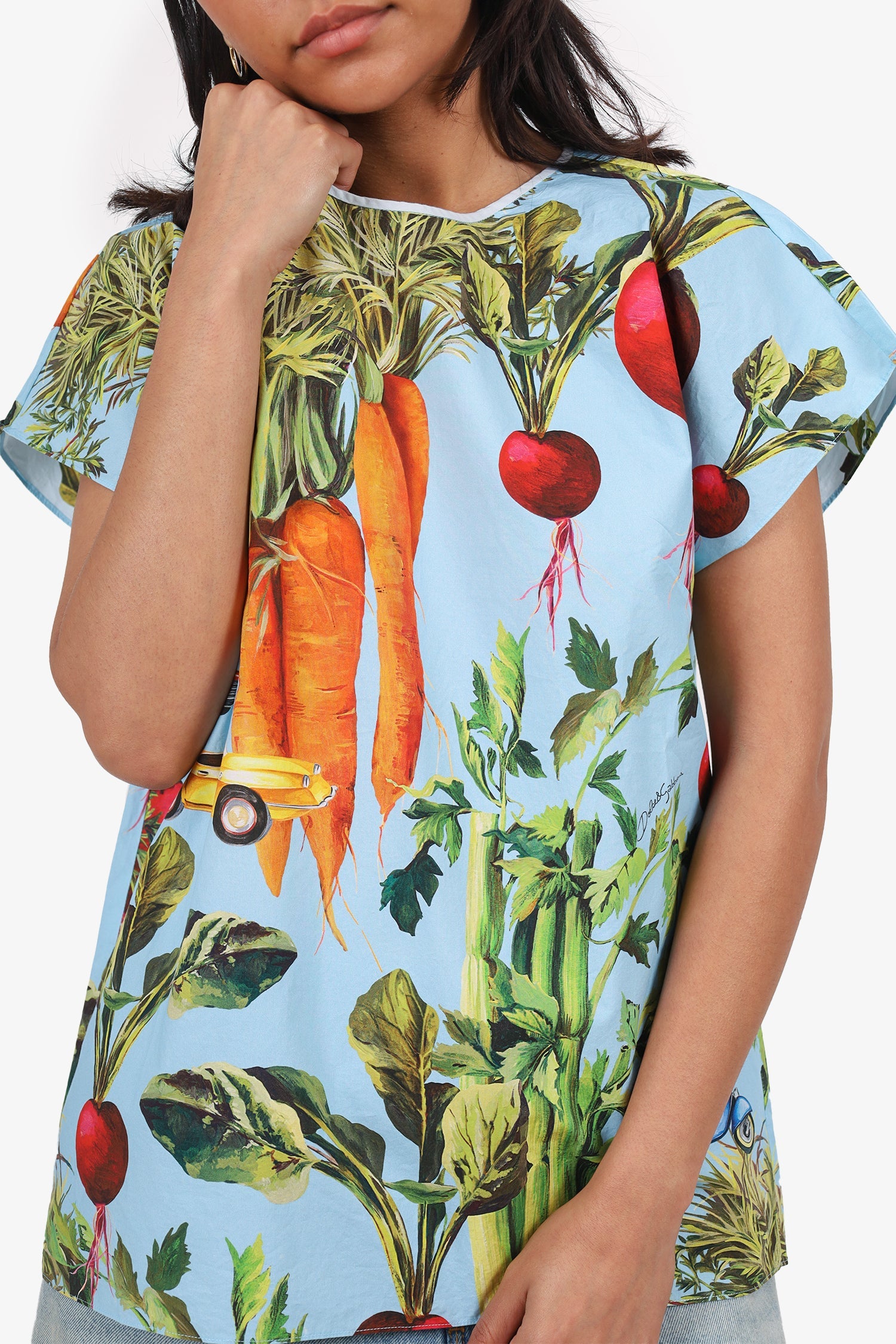 Dolce & Gabbana Blue/Green Vegetable Print Top Size 42