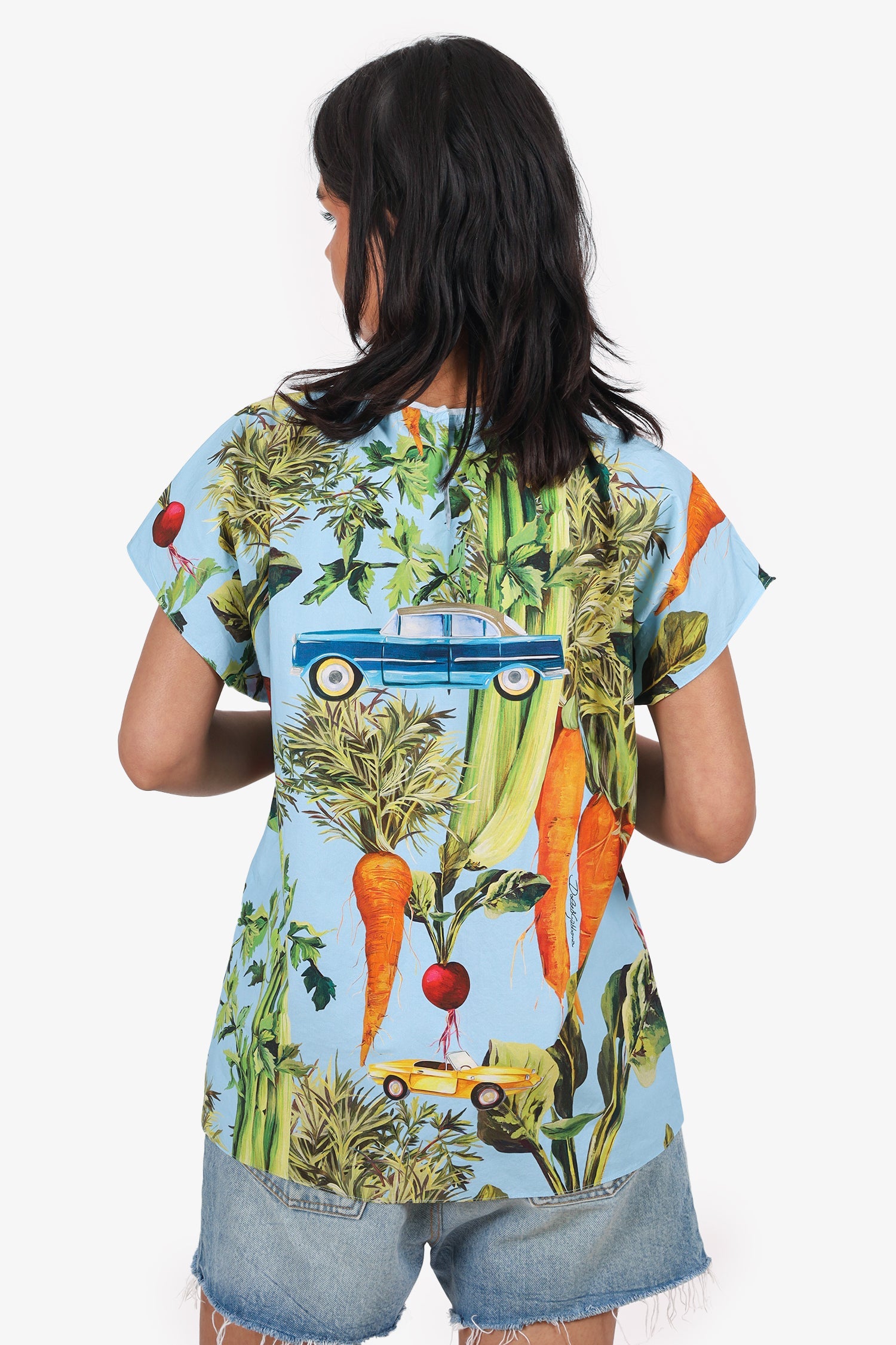 Dolce & Gabbana Blue/Green Vegetable Print Top Size 42