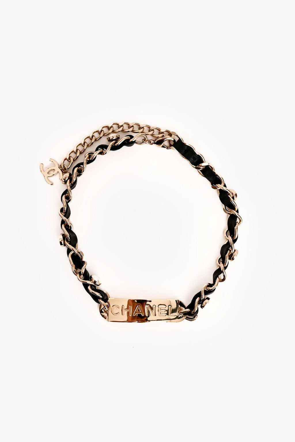 Pre-Loved Chanel™ Leather Chain/GHW Pearl Detail Choker Necklace