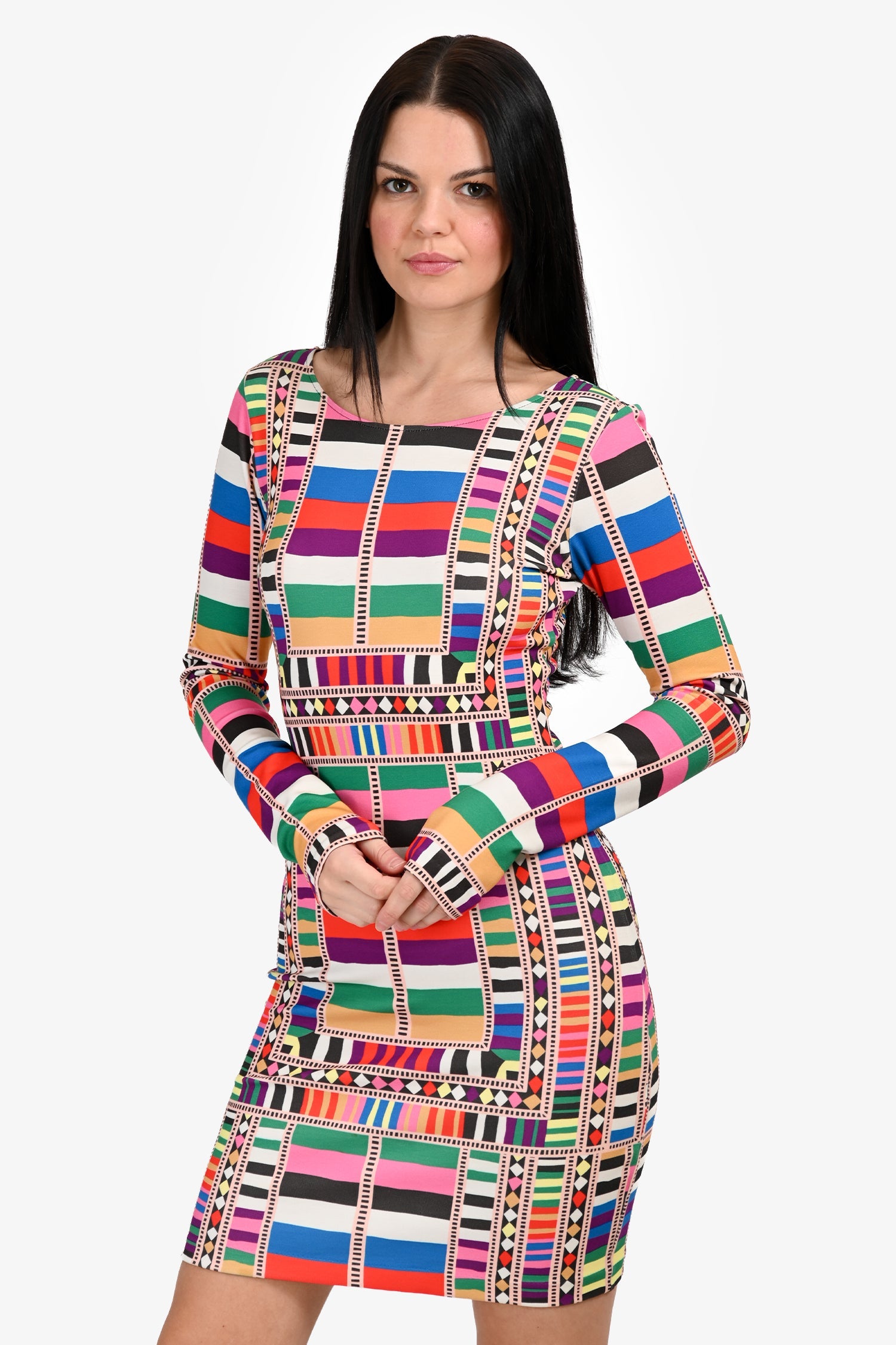 Mara Hoffma Multicolour Printed Bodycon Long Sleeve Mini Dress Size S