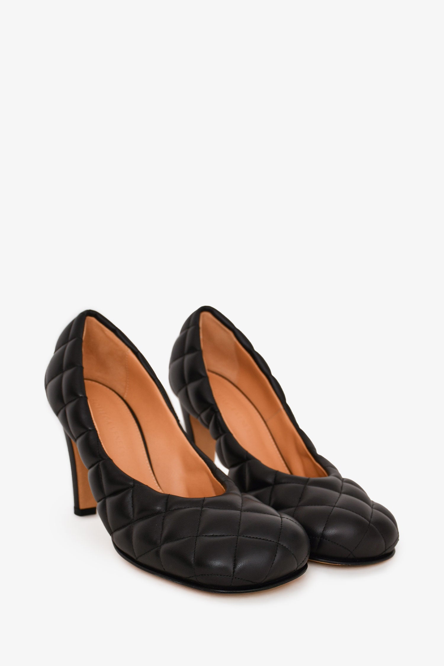 Bottega Veneta Black Padded Leather Square Toe 'Bloc' Heels Size 37