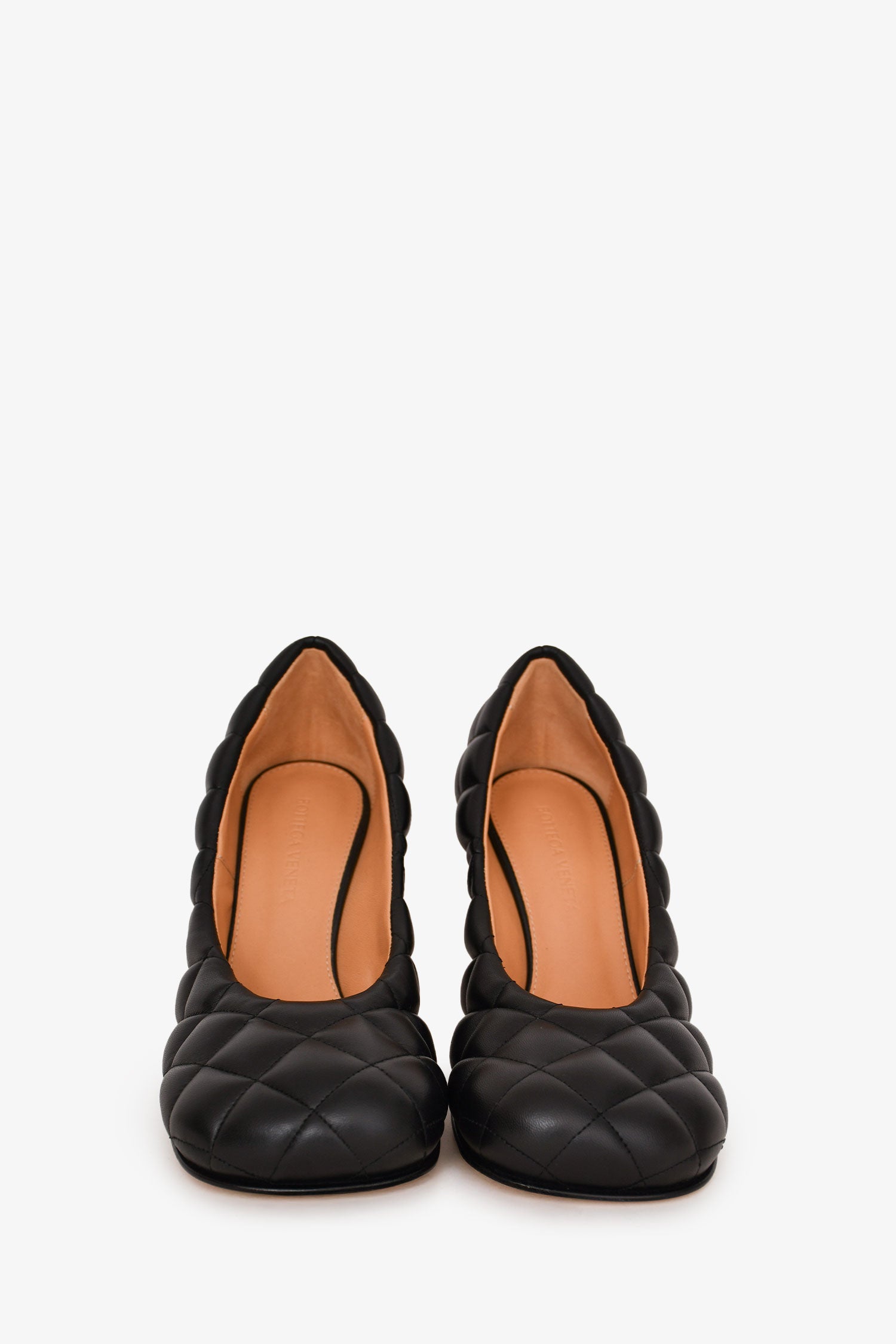 Bottega Veneta Black Padded Leather Square Toe 'Bloc' Heels Size 37