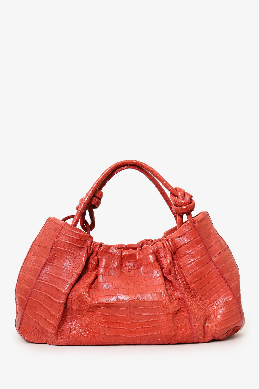 Nancy Gonzalez Orange Crocodile Knot Pleated Shoulder Bag