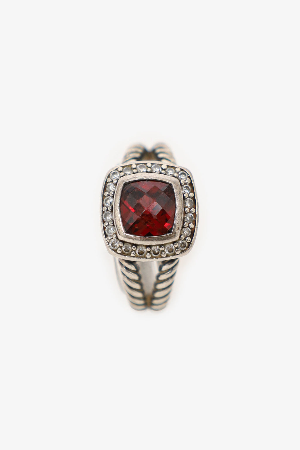 David Yurman Sterling Silver Garnet and Diamond Petite Albion Ring
