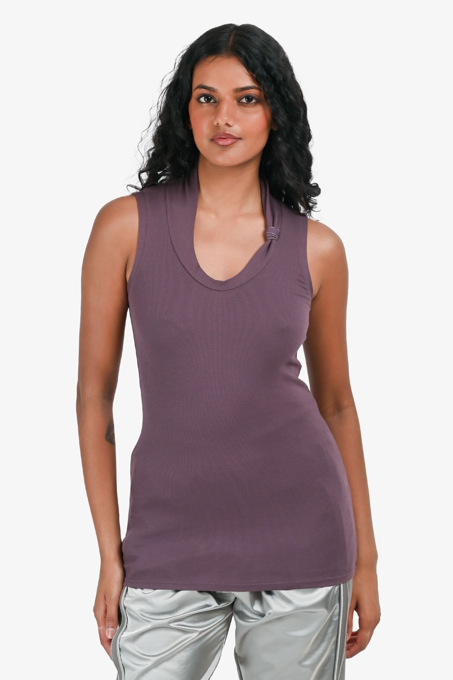 Brunello Cucinelli Purple Cotton Blend Ribbed Scoop Neck Tank Top Size XS