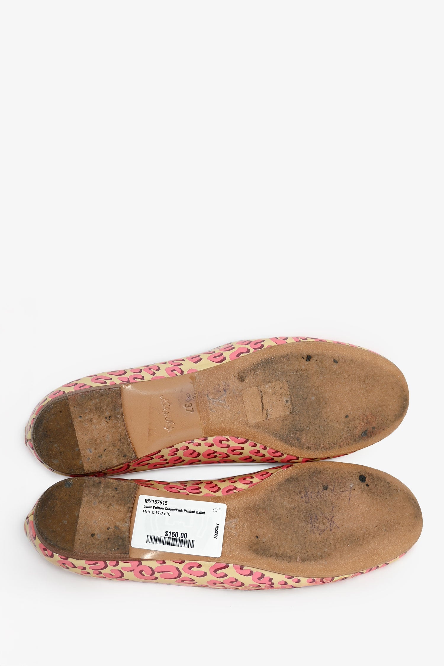 Louis Vuitton Cream/Pink Printed Ballet Flats Size 37