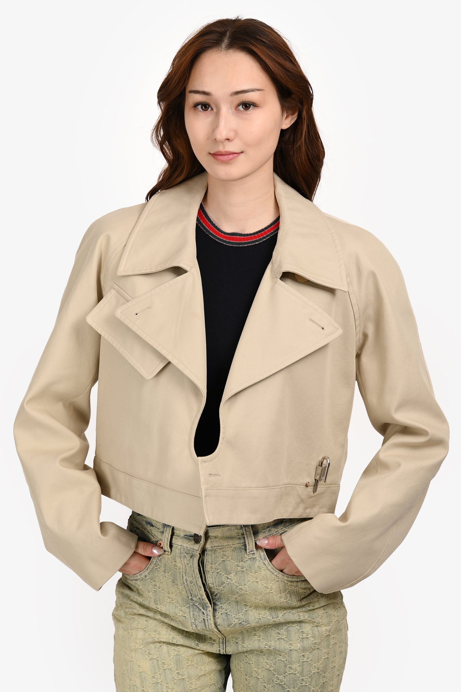 Givenchy Beige U-Lock Detail Cropped Trench Jacket Size 40