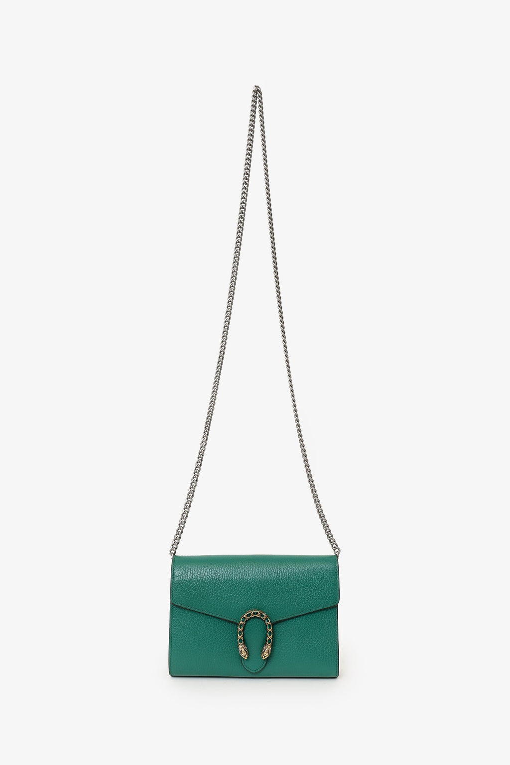 Gucci Green Grained Leather Dionysus Wallet on Chain