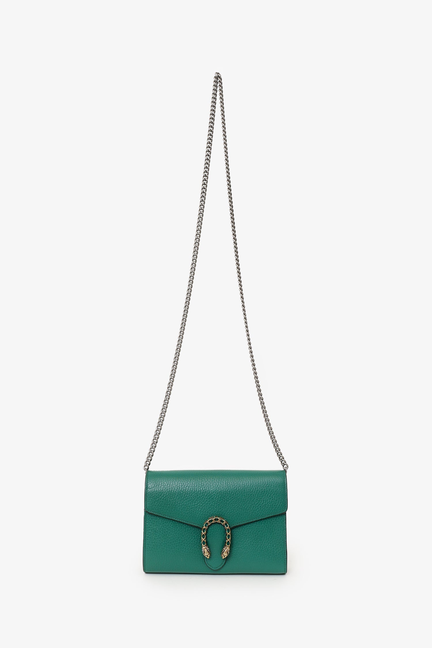 Gucci Green Grained Leather Dionysus Wallet on Chain