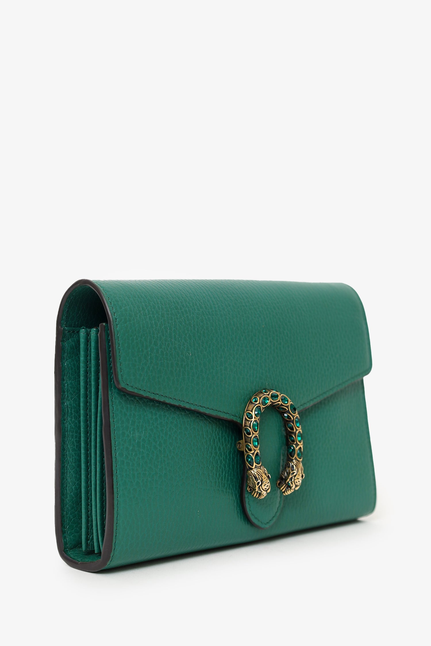 Gucci Green Grained Leather Dionysus Wallet on Chain