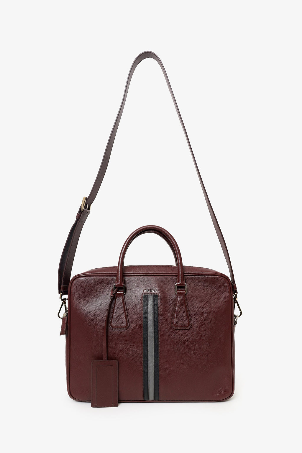 Prada Red Saffiano Leather Lux Briefcase with Strap