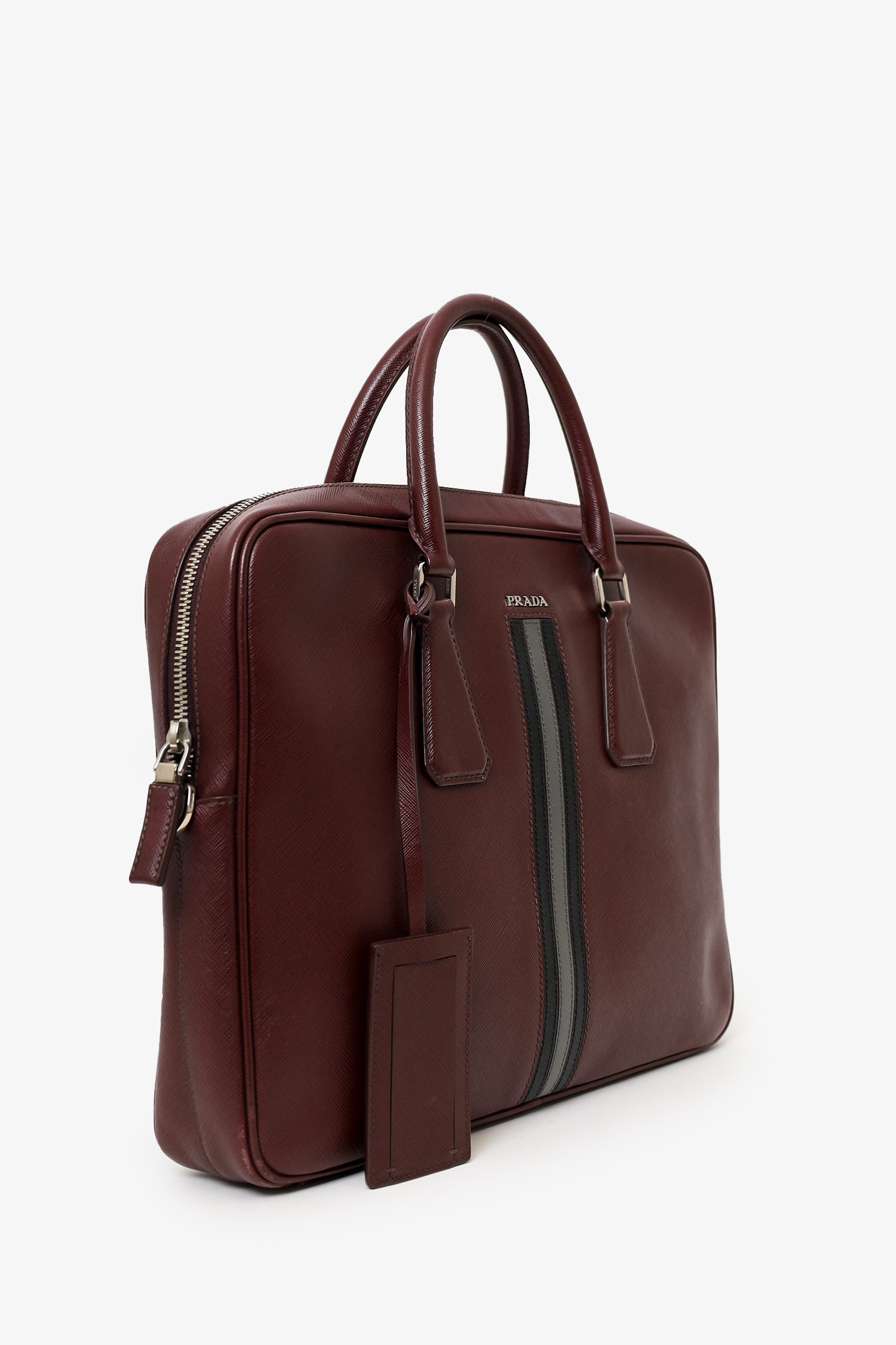 Prada Red Saffiano Leather Lux Briefcase with Strap