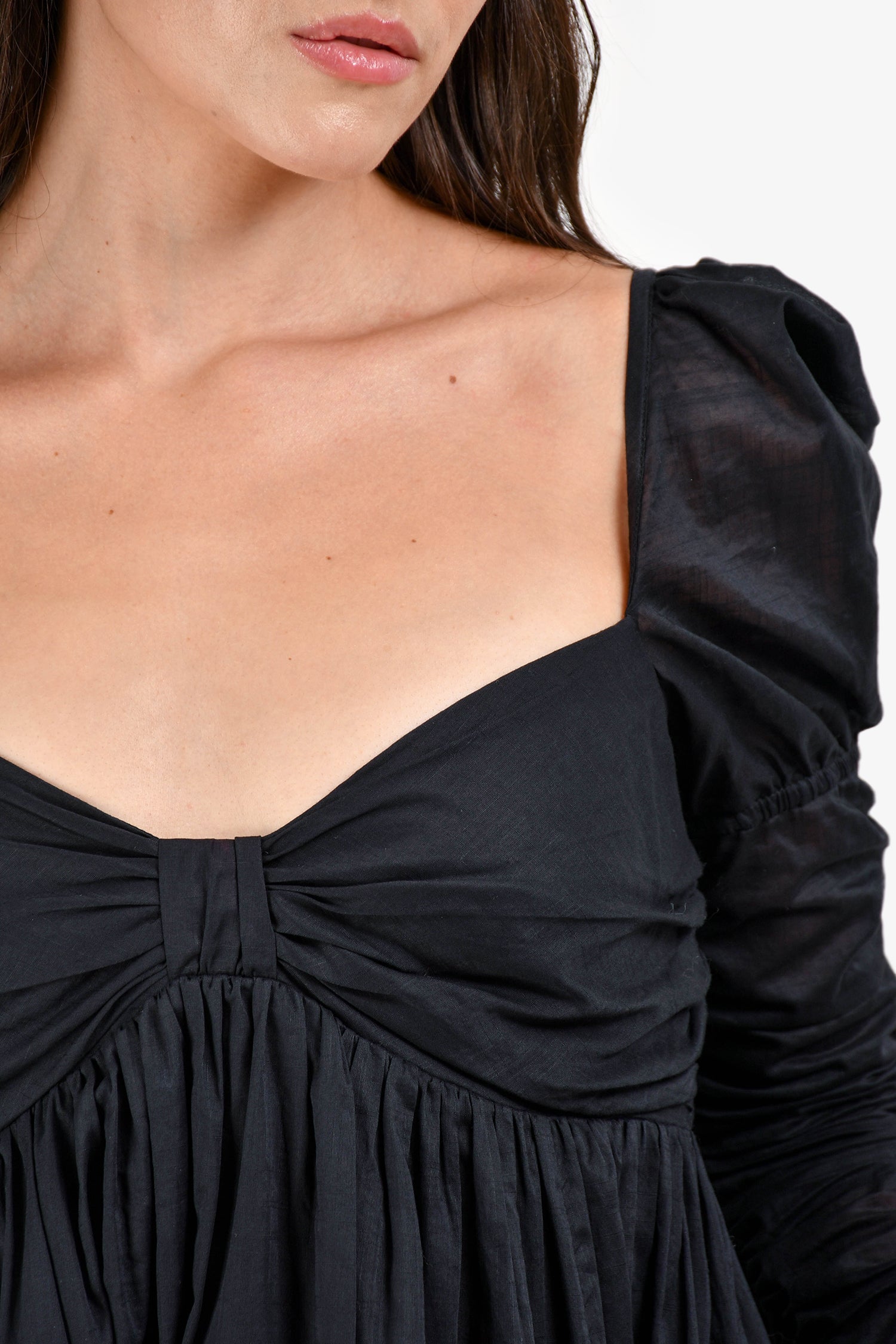 Zimmermann Black Cotton Off The Shoulder Ruched Long Sleeves Dress Size 2