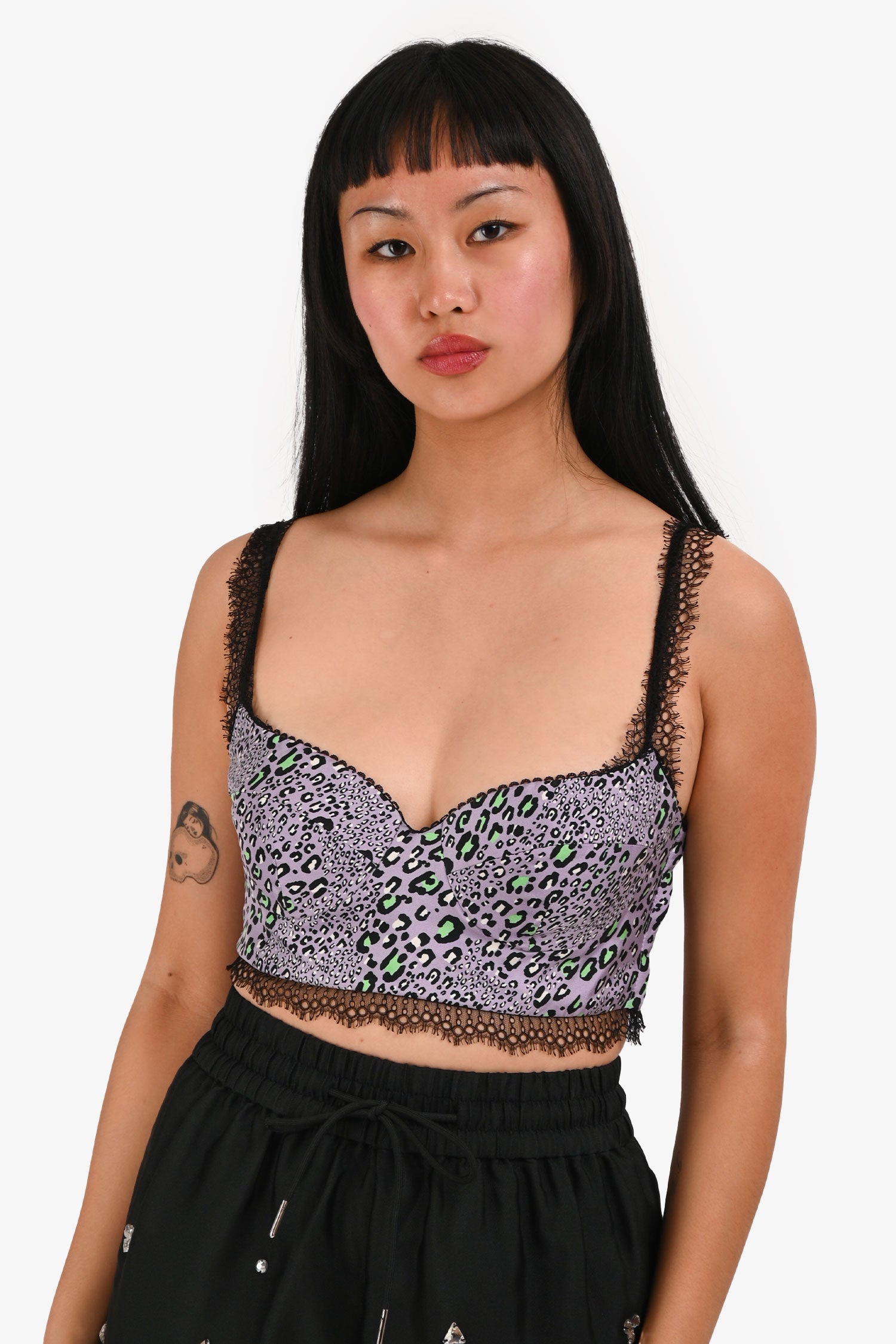 Versace Purple/Black Silk Cheetah Print Sleeveless Crop Top Size 40