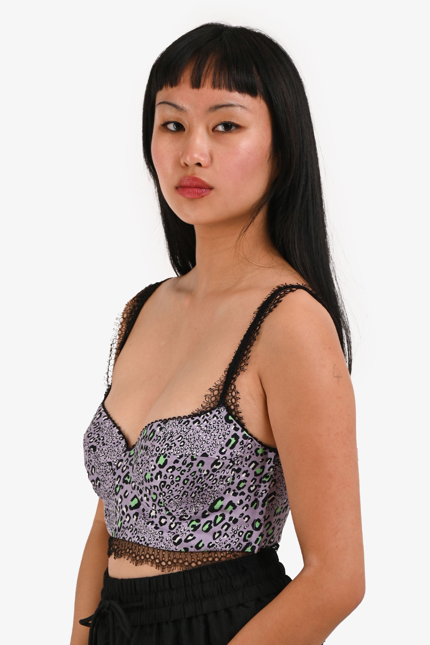 Versace Purple/Black Silk Cheetah Print Sleeveless Crop Top Size 40