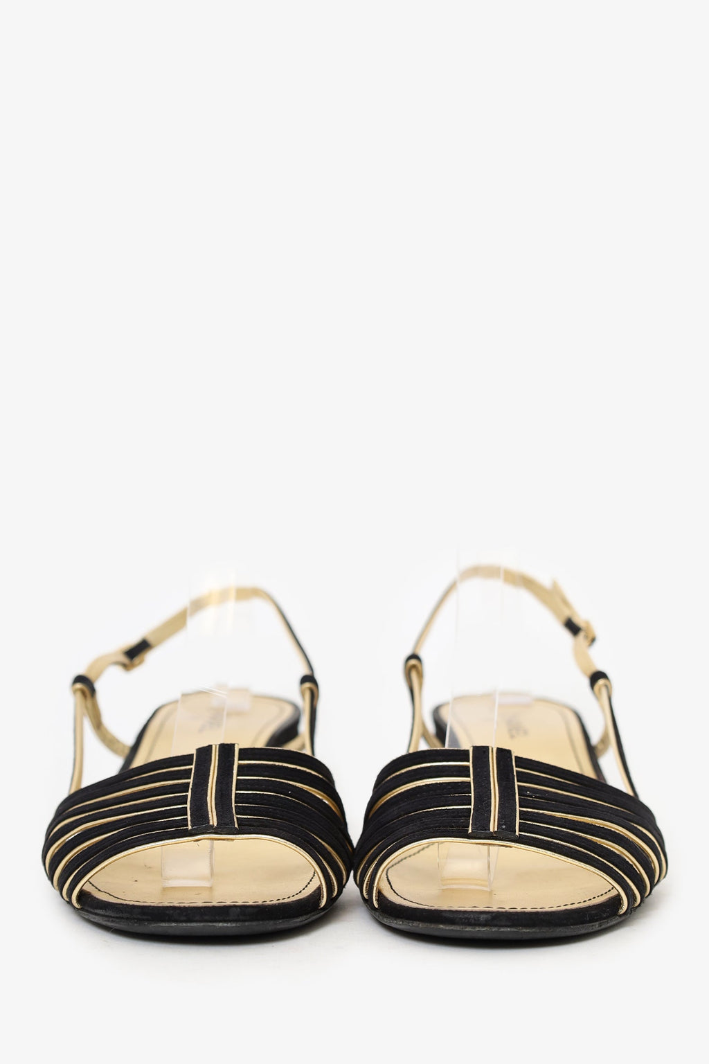 Pre-Loved Chanel™ Black/Gold Suede/Leather Block Heeled Sandals Size 39.5