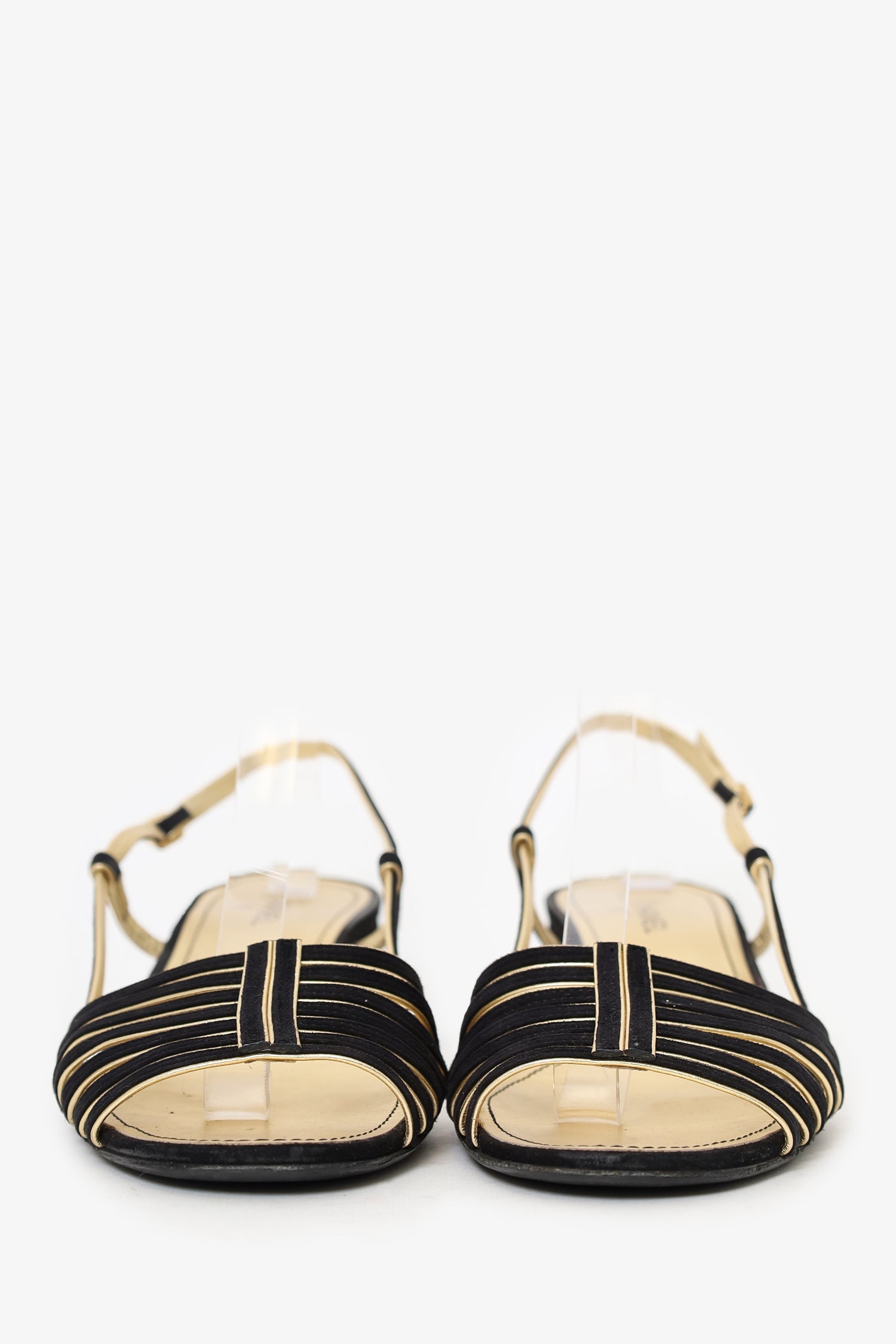 Pre-Loved Chanel™ Black/Gold Suede/Leather Block Heeled Sandals Size 39.5