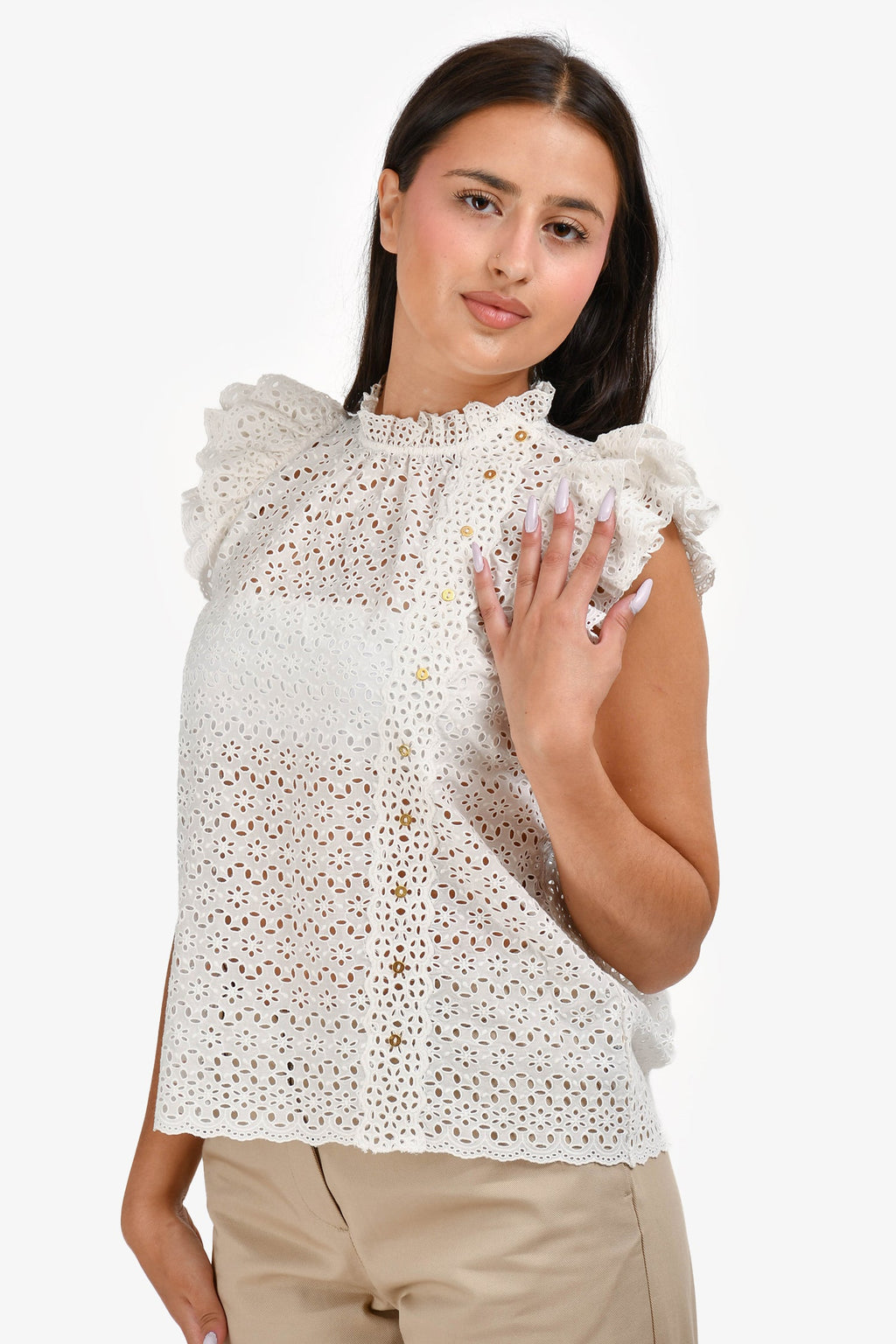 Ulla Johnson White Cotton Eyelet Button Down Top Size 2