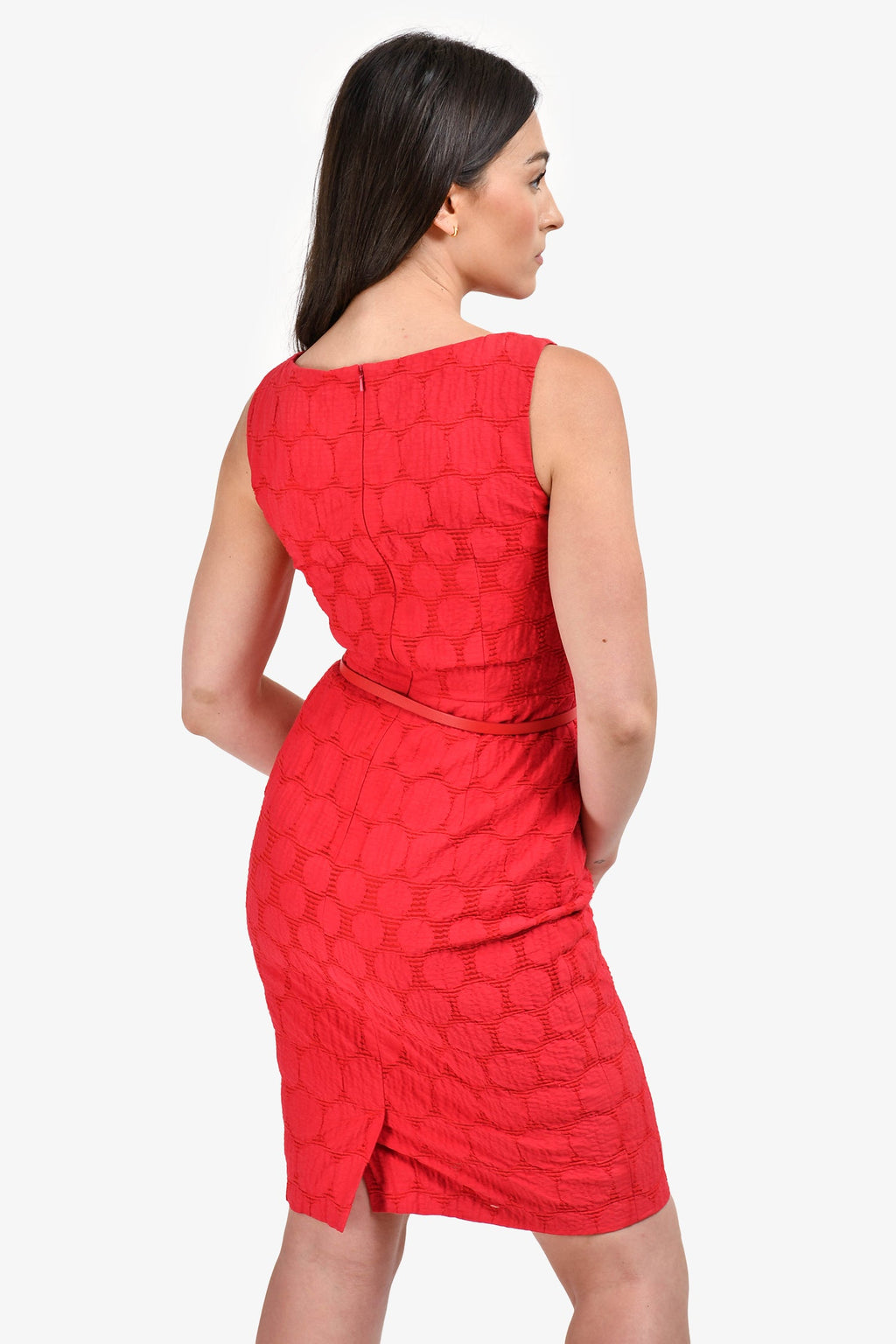 Max Mara Red Cotton Circle Pattern Midi Dress with Belt Size 6