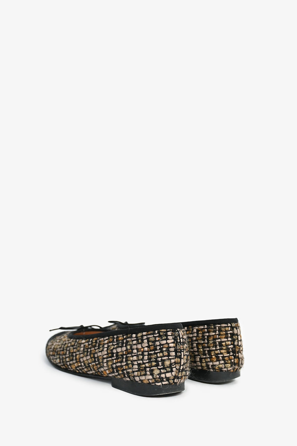 Pre-Loved Chanel™ Black/Brown Metallic Tweed Cap Toe Ballet Flats Size 36.5