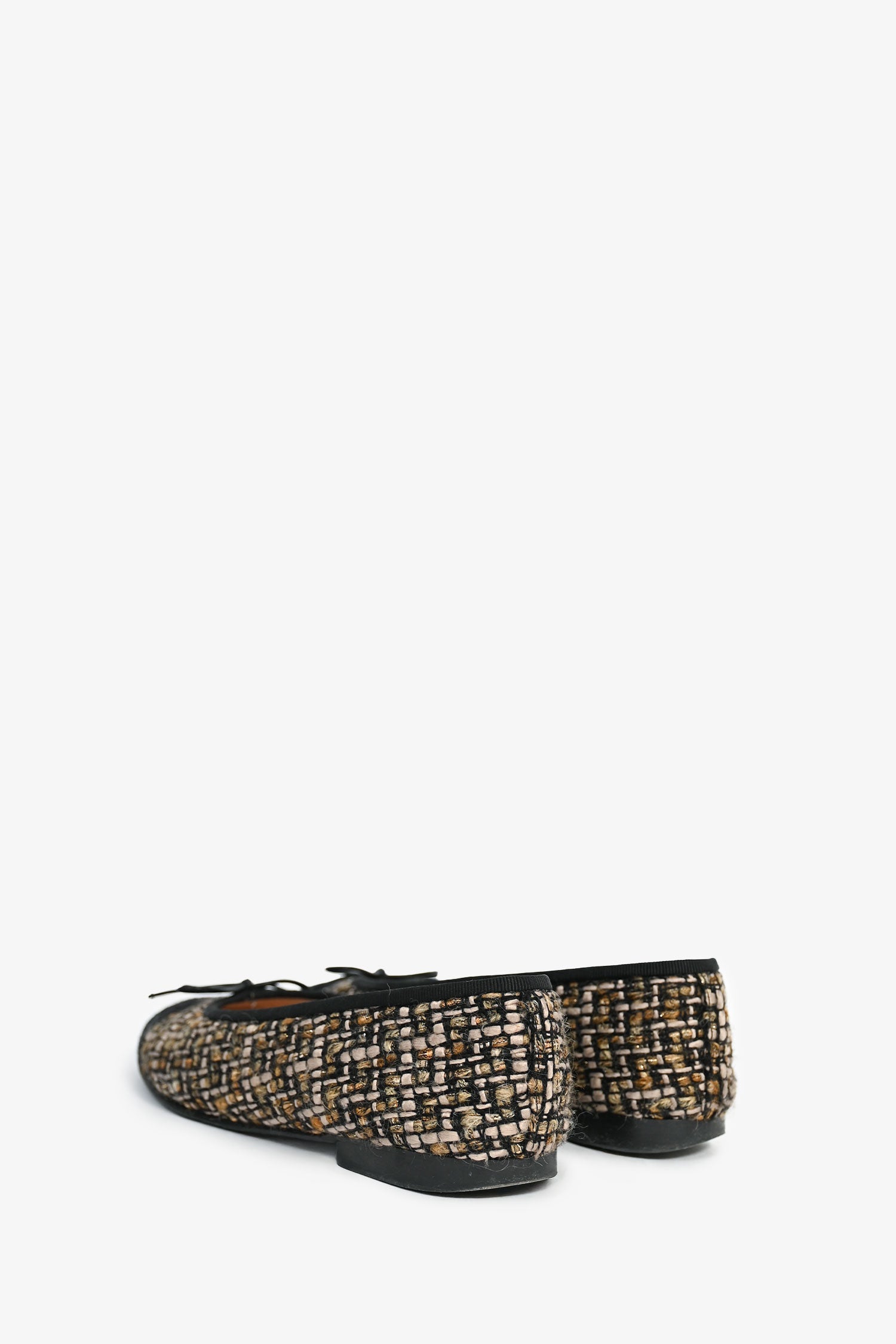 Pre-Loved Chanel™ Black/Brown Metallic Tweed Cap Toe Ballet Flats Size 36.5
