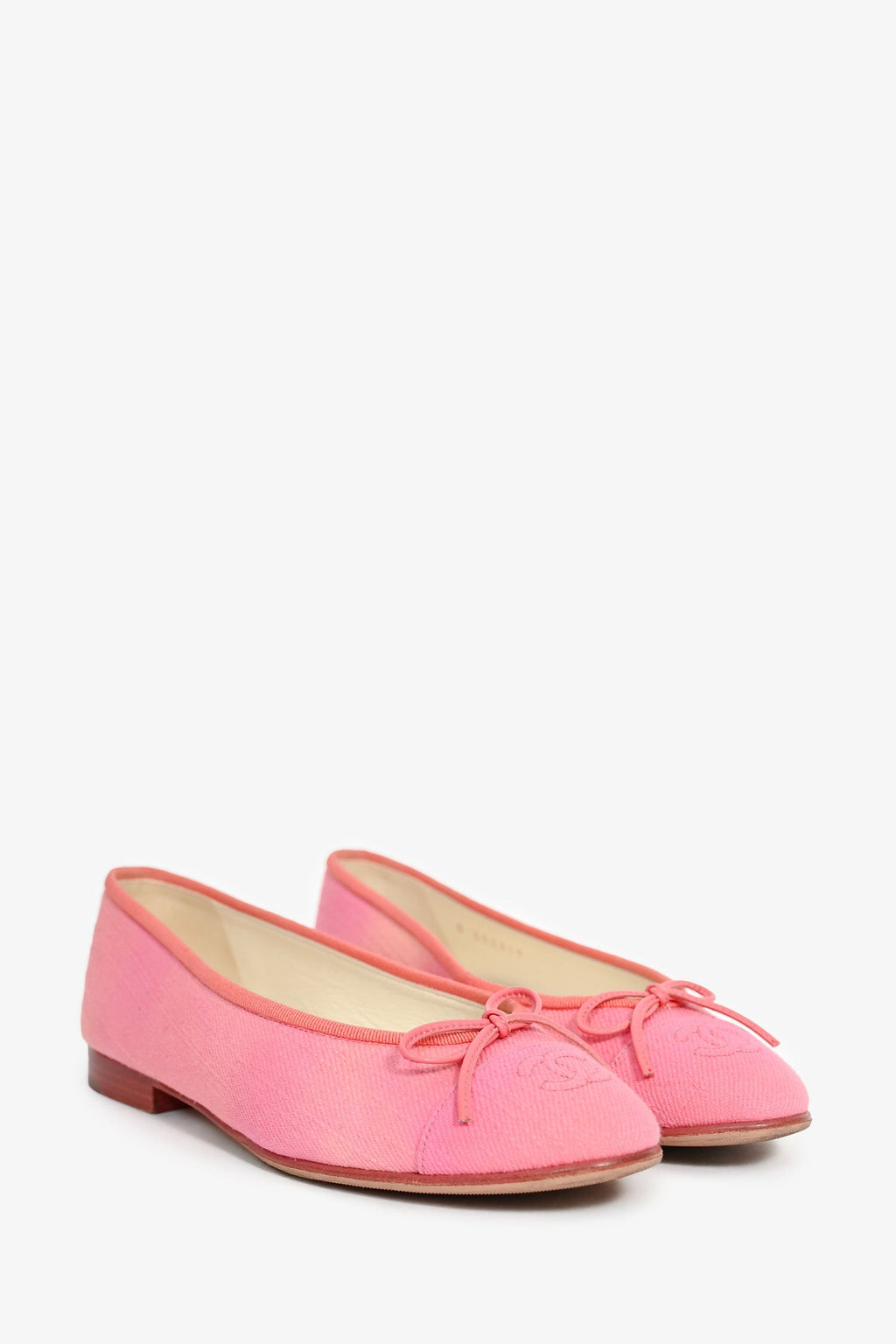 Pre-Loved Chanel™ Pink/Orange Ombre Tweed Fabric Toe Ballet Flats Size 36.5