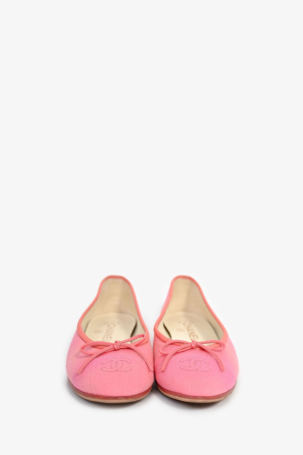 Pre-Loved Chanel™ Pink/Orange Ombre Tweed Fabric Toe Ballet Flats Size 36.5