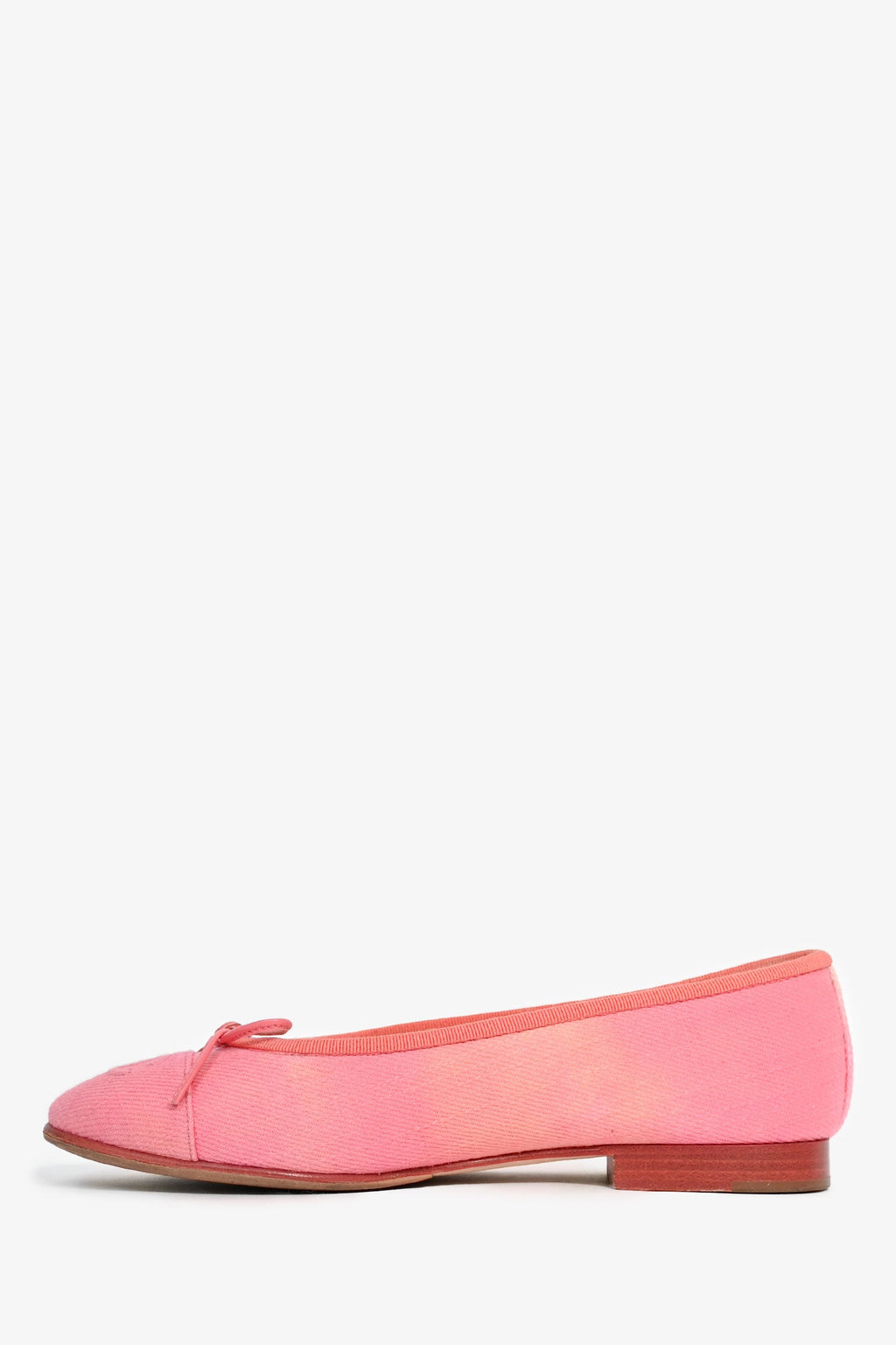 Pre-Loved Chanel™ Pink/Orange Ombre Tweed Fabric Toe Ballet Flats Size 36.5