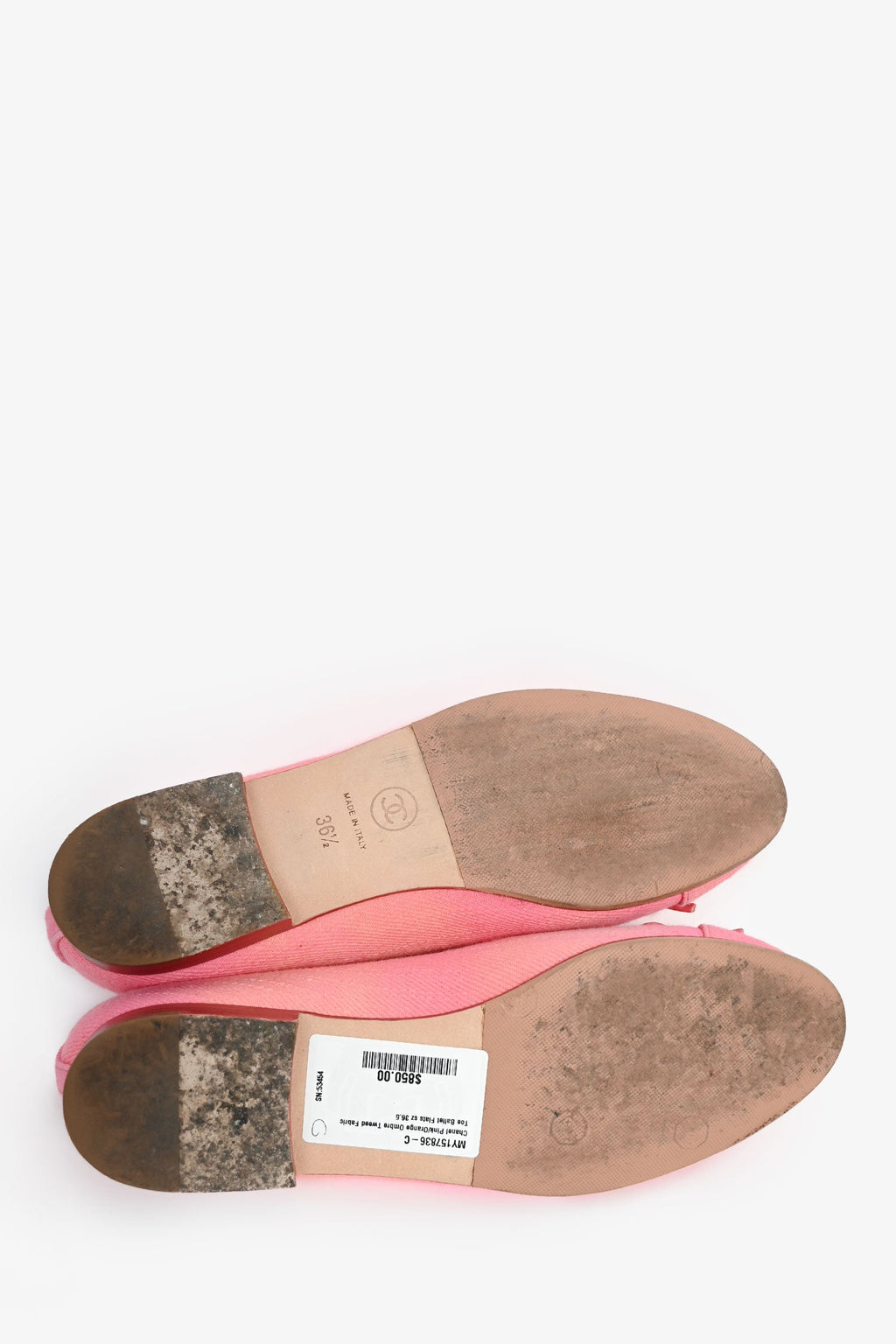 Pre-Loved Chanel™ Pink/Orange Ombre Tweed Fabric Toe Ballet Flats Size 36.5