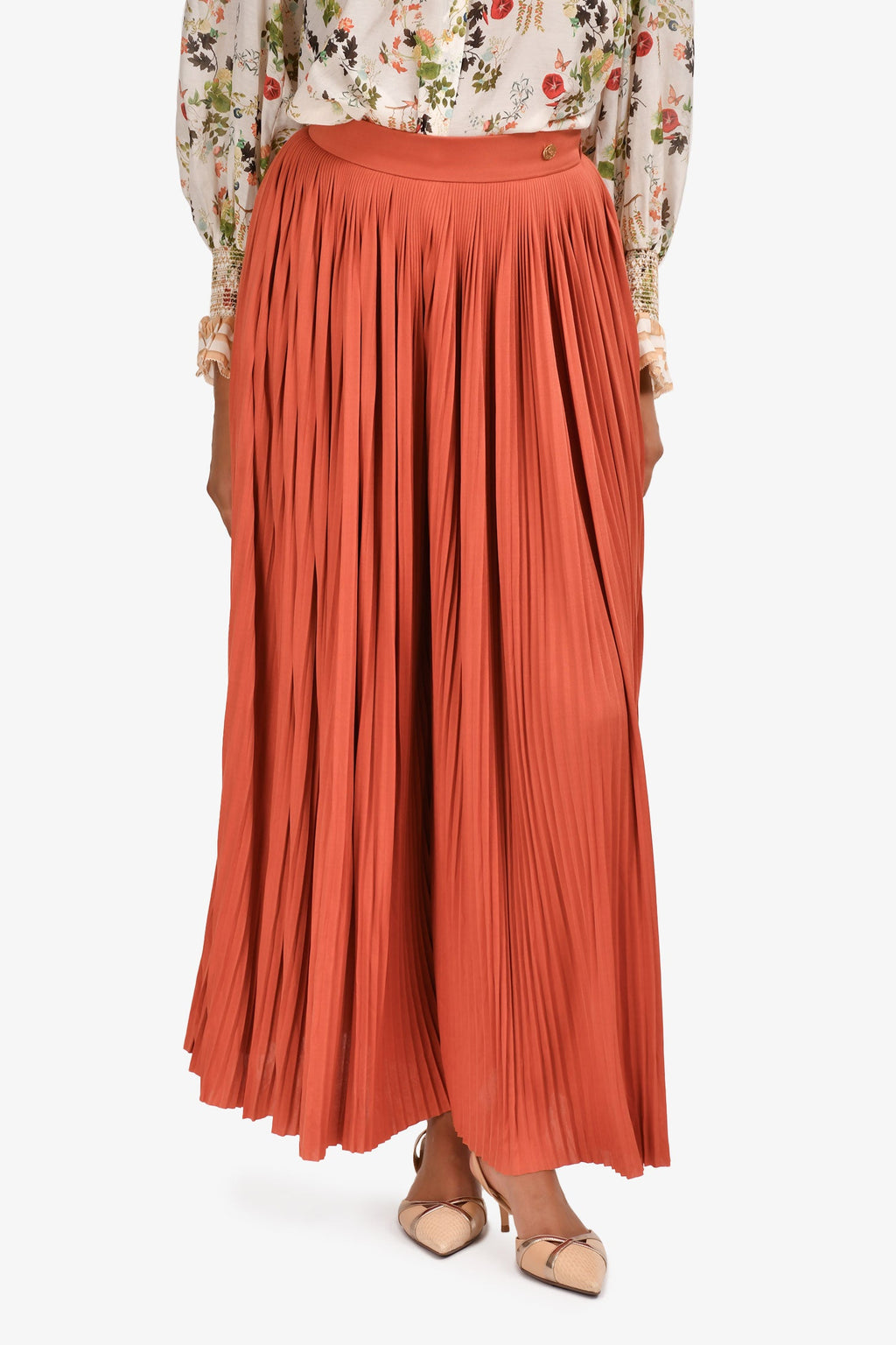 Pre-Loved Chanel™ 2019 Brown Silk/Jersey Pleated Wide Leg Pants Size 36